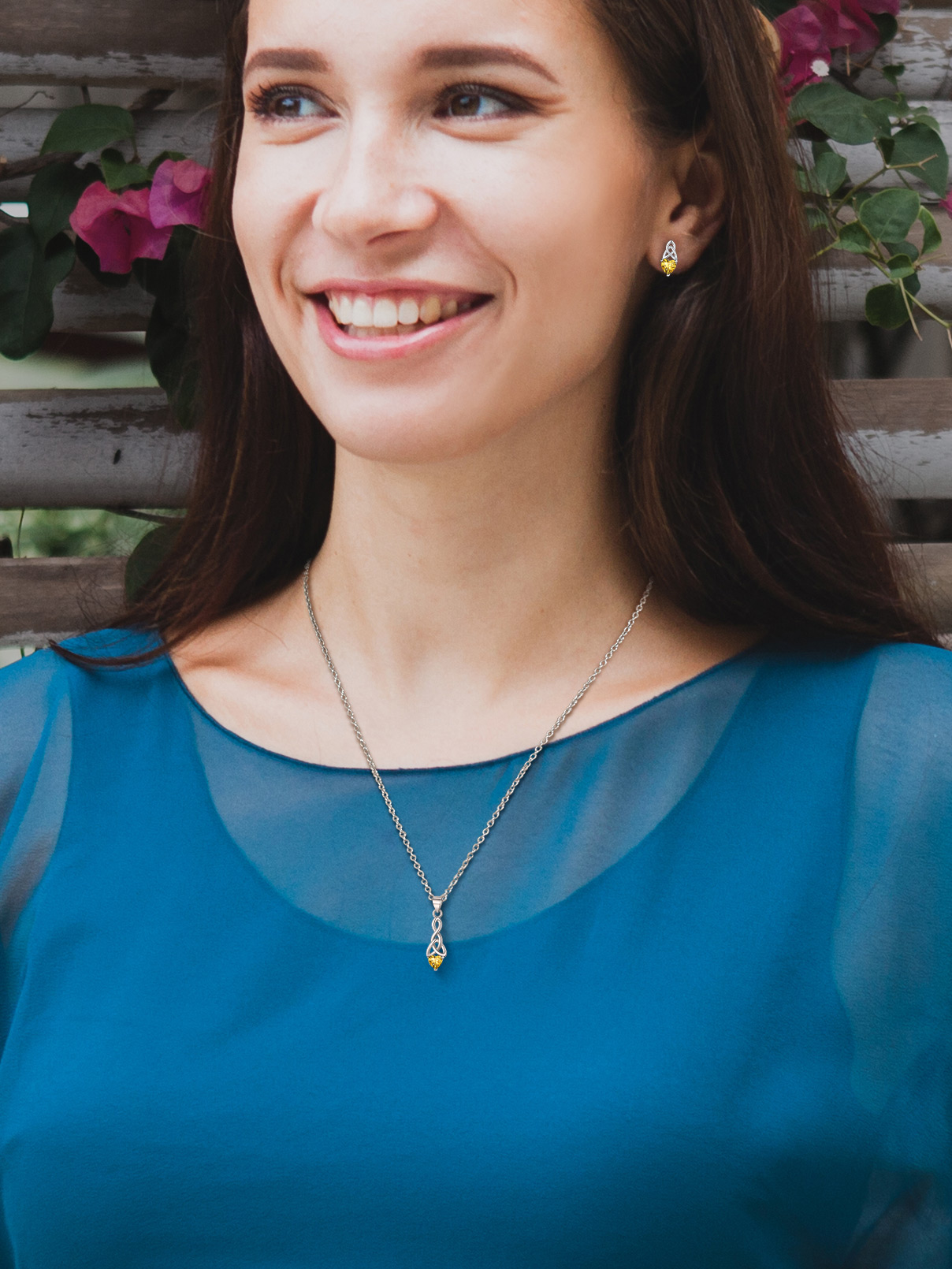 Sparkling Heart Birthstone Celtic Knot Pendant Necklace for Women