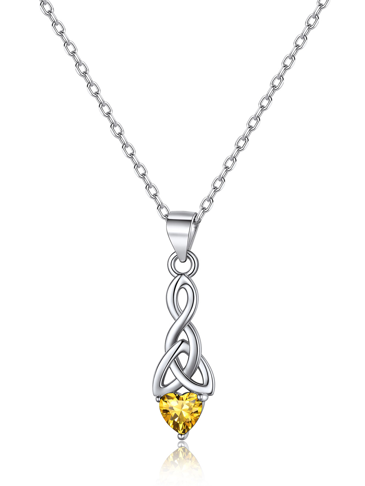 Sparkling Heart Birthstone Celtic Knot Pendant Necklace for Women, November birthstone, Citrine Jewelry, Scorpio Birthstone, Sagittarius Birthstone, sterling silver jewelry, memorial gift, gift idea