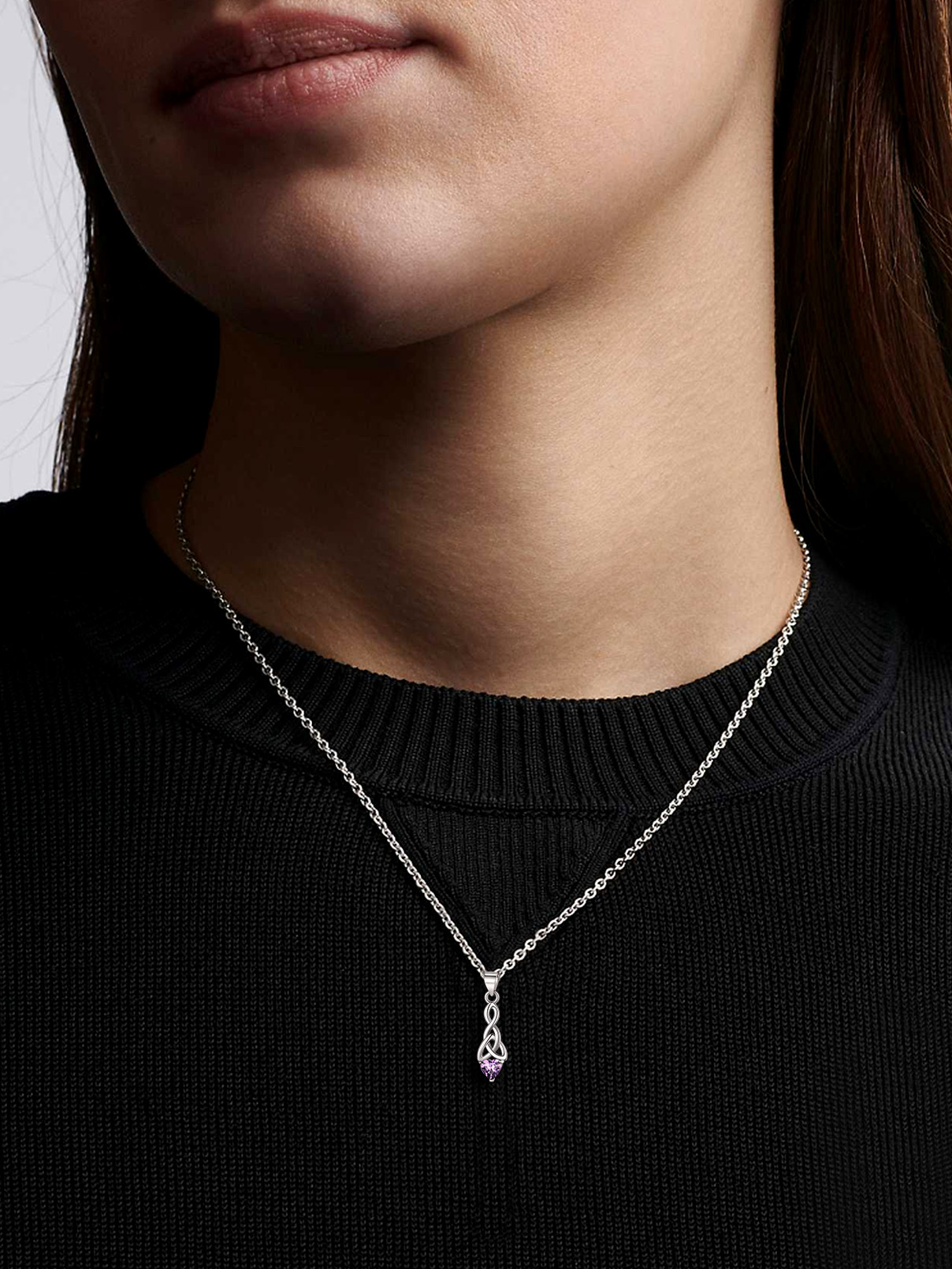 Sparkling Heart Birthstone Celtic Knot Pendant Necklace for Women