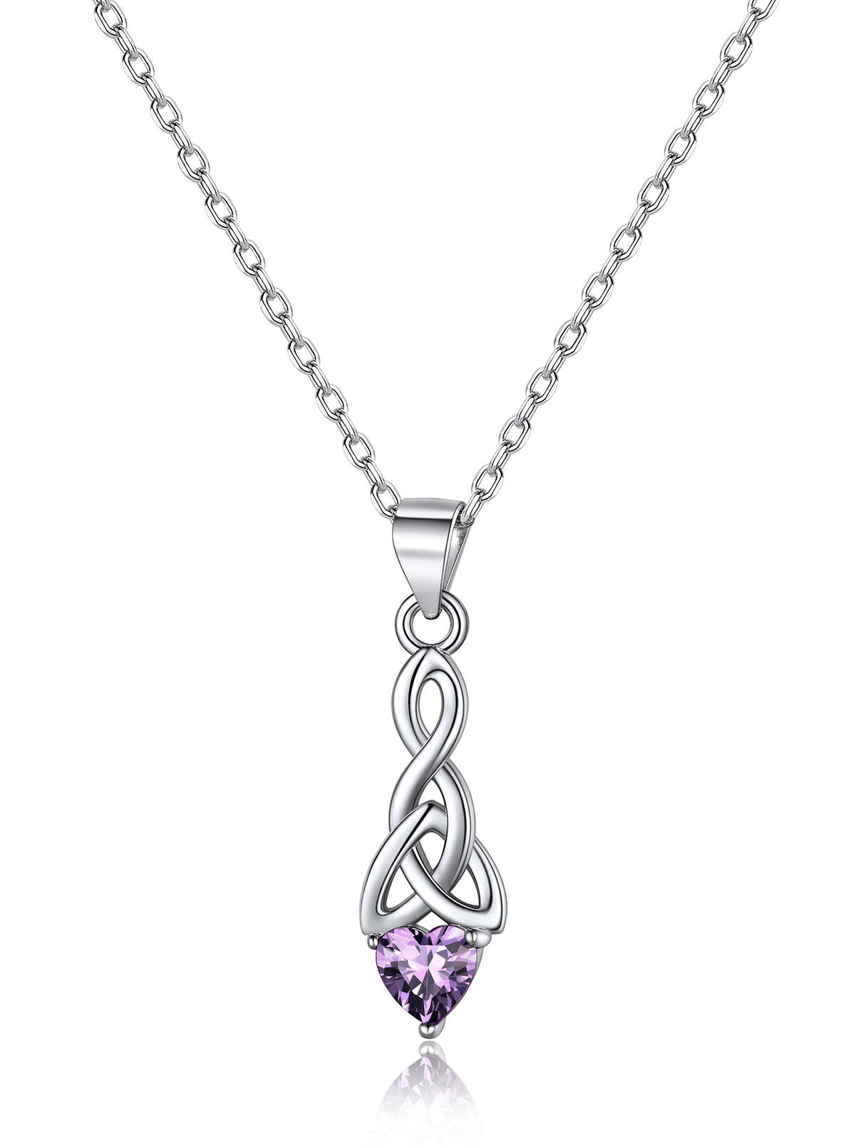 Sparkling Heart Birthstone Celtic Knot Pendant Necklace for Women, February birthstone, Amethyst Jewelry, Pisces Birthstone, Aquarius Birthstone, sterling silver necklace, gift idea