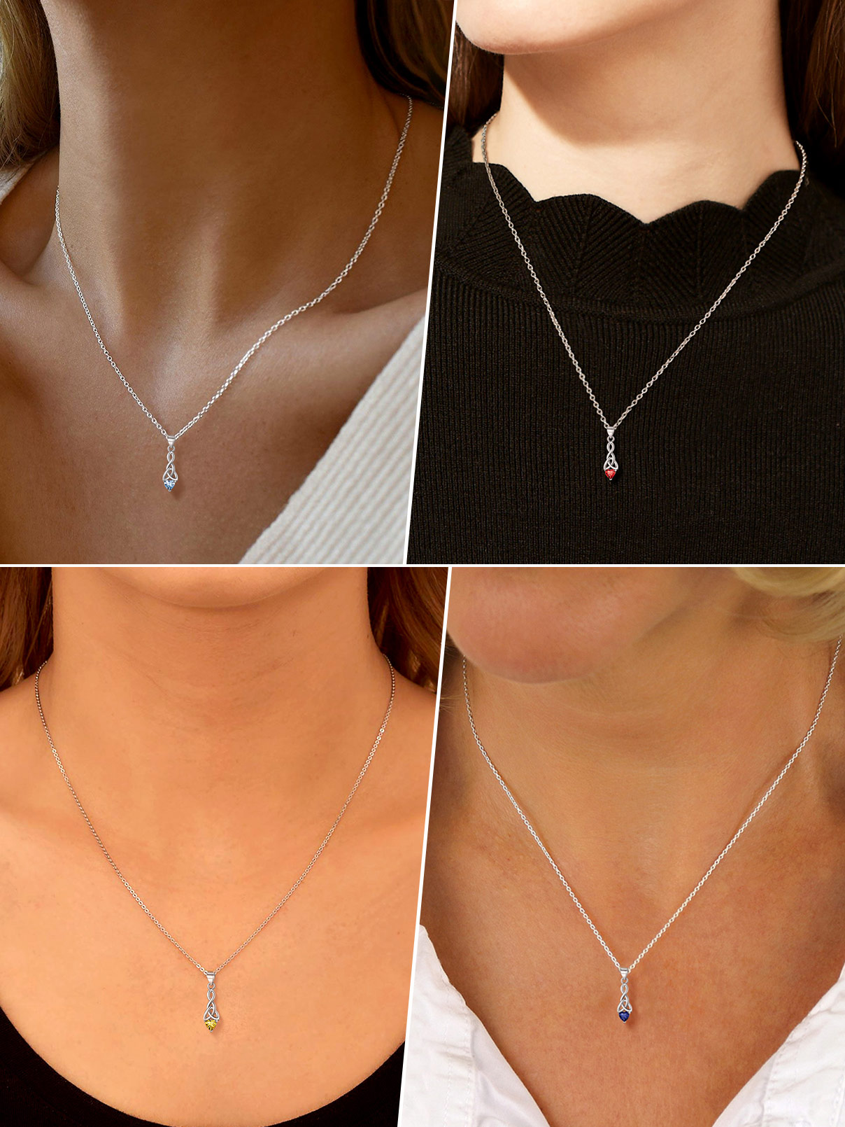 Sparkling Heart Birthstone Celtic Knot Pendant Necklace for Women
