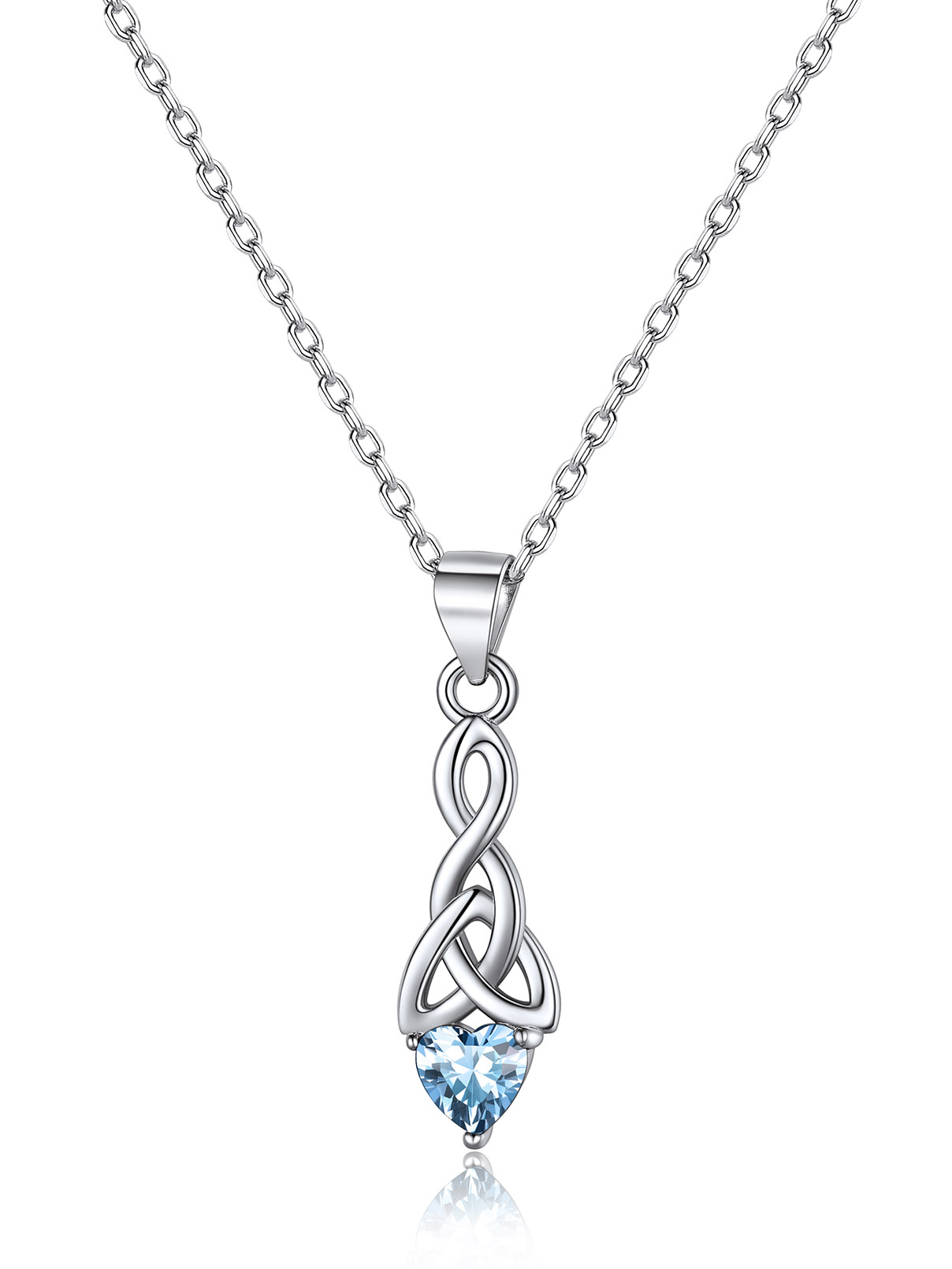 Sparkling Heart Birthstone Celtic Knot Pendant Necklace for Women, march birthstone, Aquamarine Pendant, Pisces Birthstone, Aries Birthstone, sterling silver jewelry, gift idea