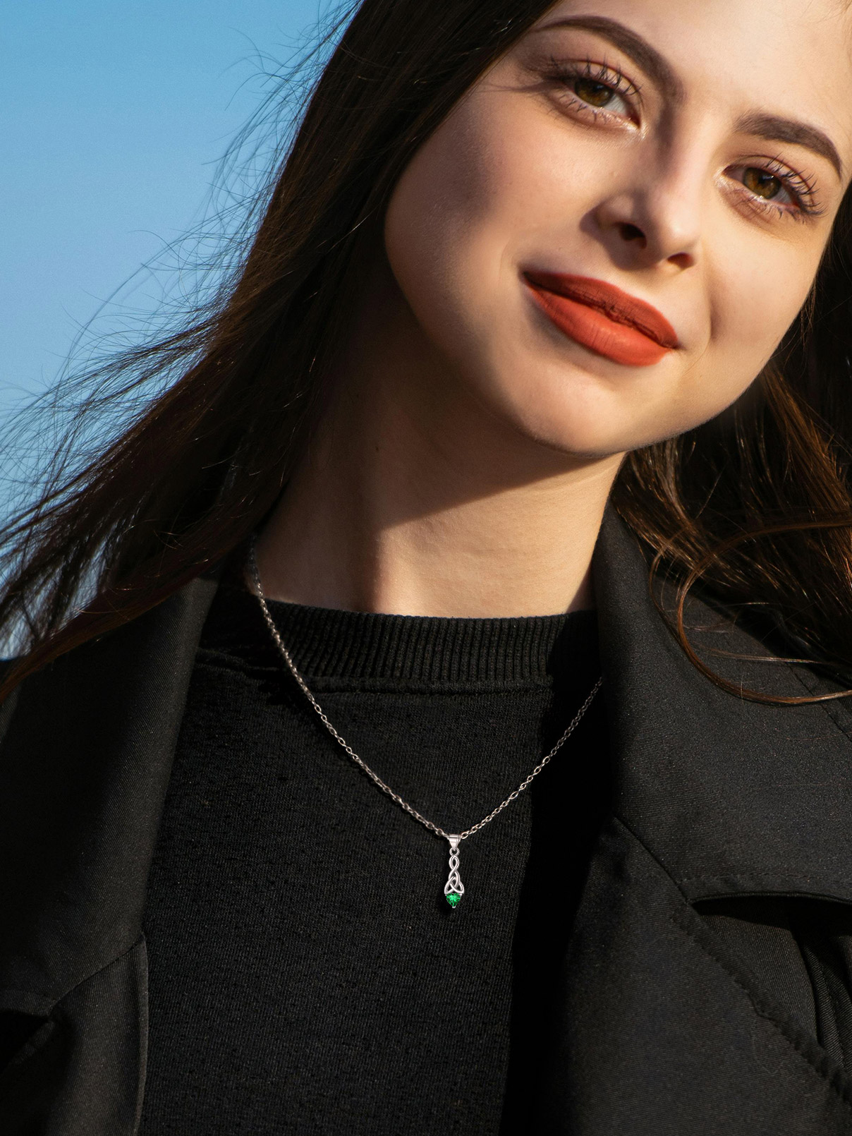 Sparkling Heart Birthstone Celtic Knot Pendant Necklace for Women