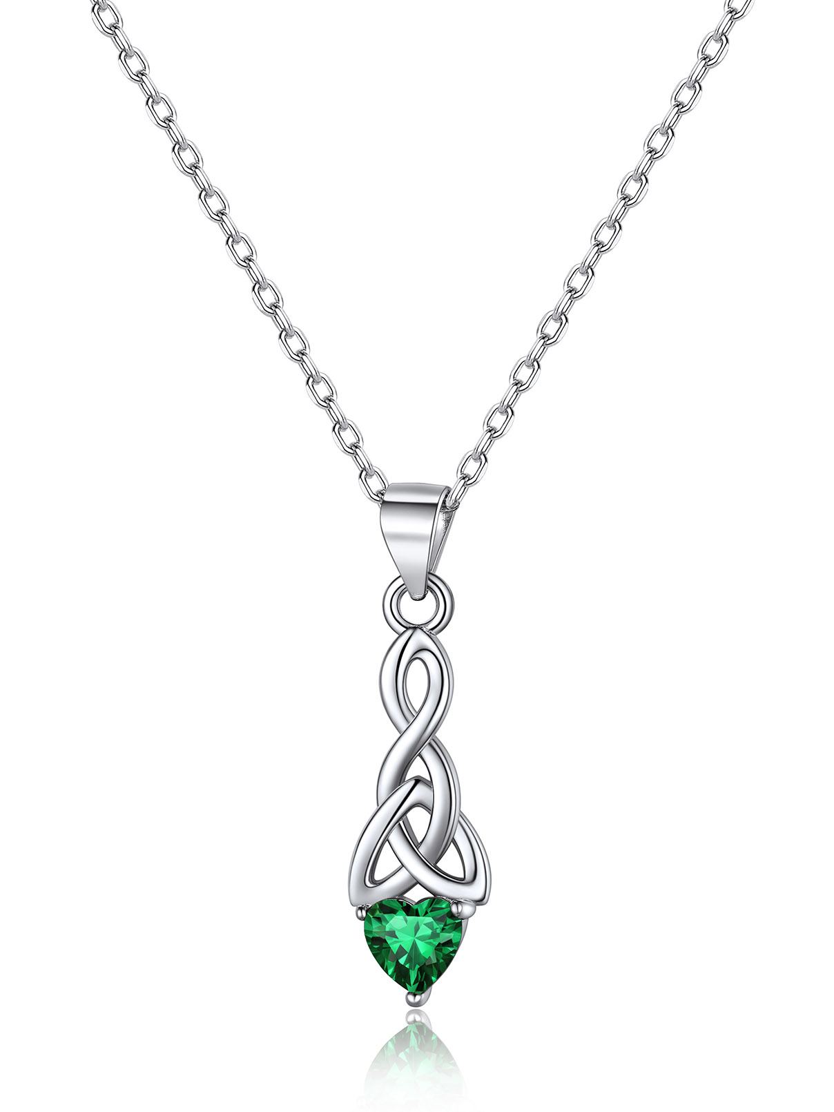 Sparkling Heart Birthstone Celtic Knot Pendant Necklace for Women, may birthstone, Emerald Necklace, Taurus Birthstone, Gemini Birthstone, sterling silver earrings, gift idea