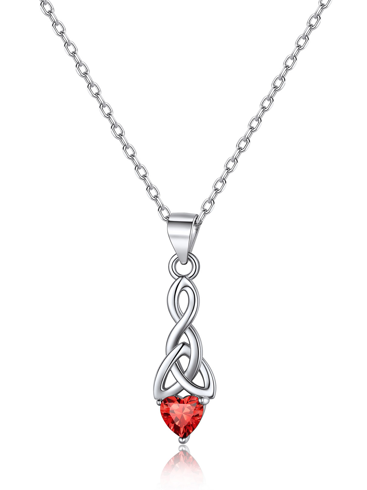 Sparkling Heart Birthstone Celtic Knot Pendant Necklace for Women, july birthstone, Ruby birthstone, Cancer Birthstone, Leo Birthstone, sterling silver jewelry, gift idea