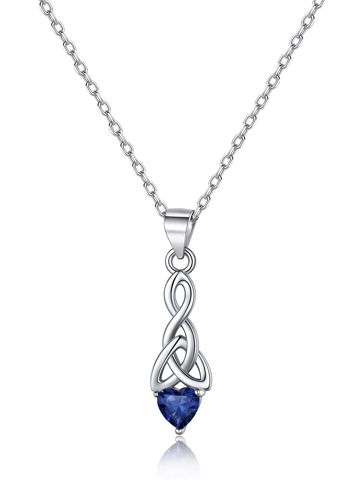 Sparkling Heart Birthstone Celtic Knot Pendant Necklace for Women, september birthstone, Sapphire Jewelry, Virgo Birthstone, Libra Birthstone, sterling silver jewelry, gift idea