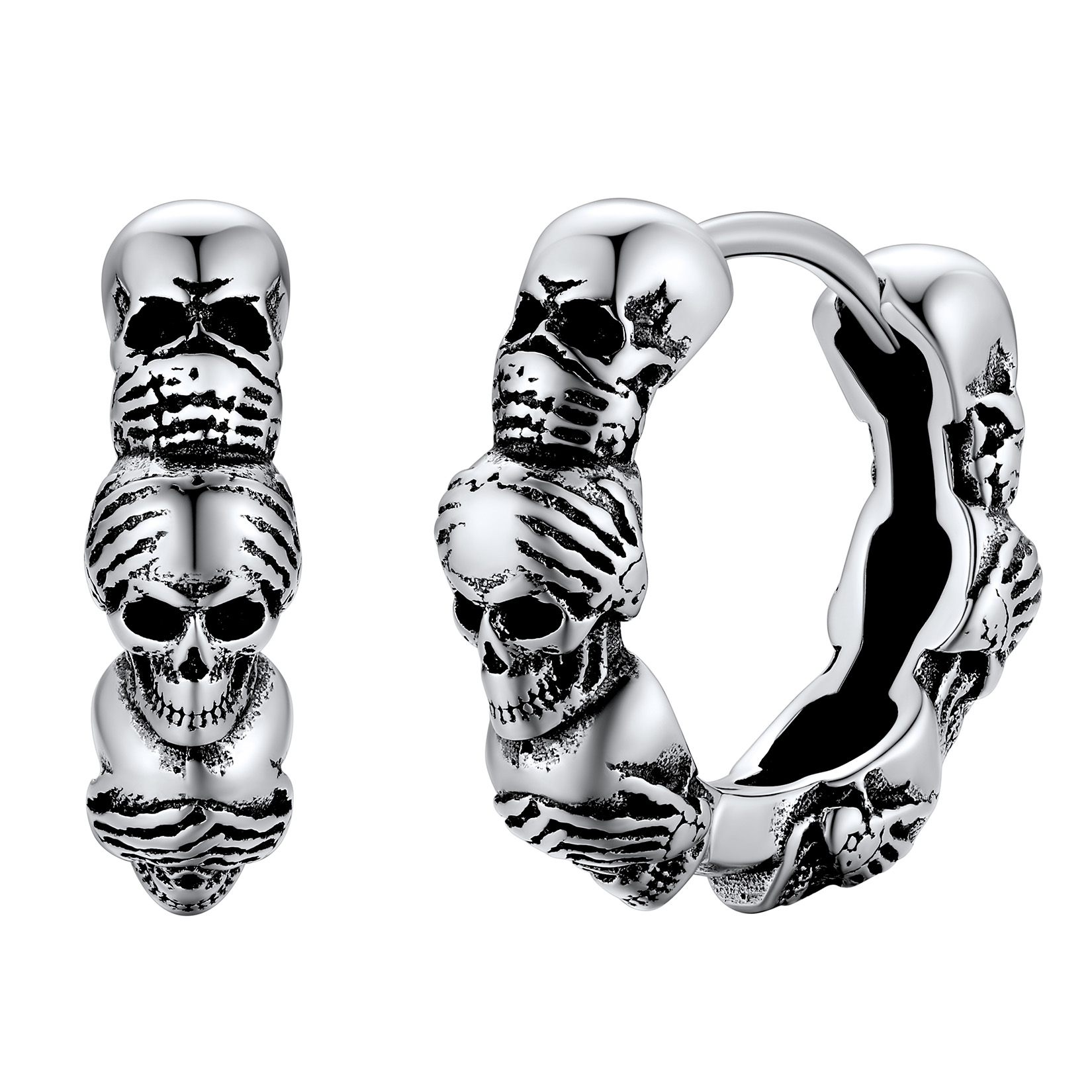 Three Wise Skull Hoop Earrings In 925 Sterling Silver - main image