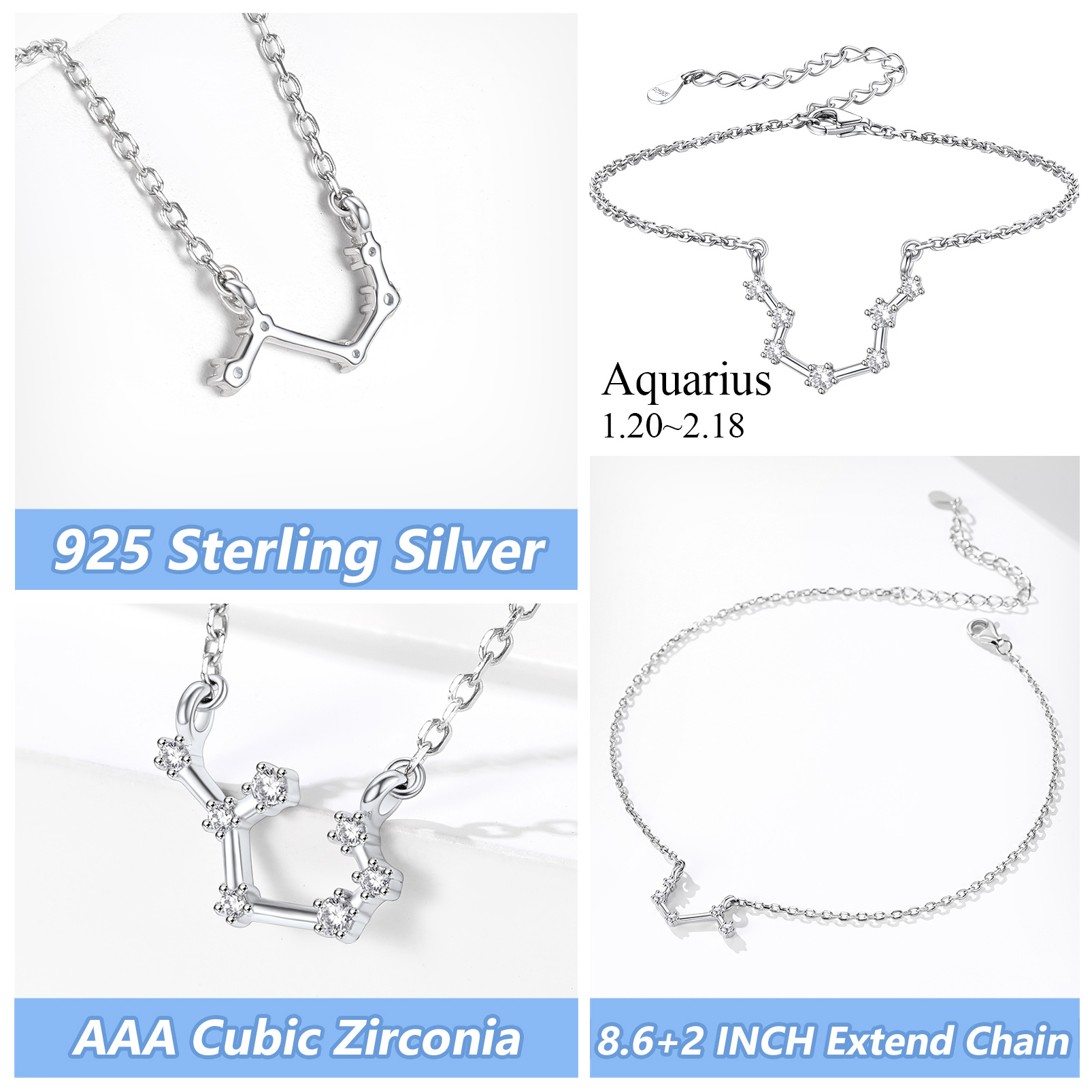  Adjustable Zodiac Cubic Zirconia Horoscope Chain Anklet Details: Dimensions, Hypoallergenic, Lobster-Claw-Clasps