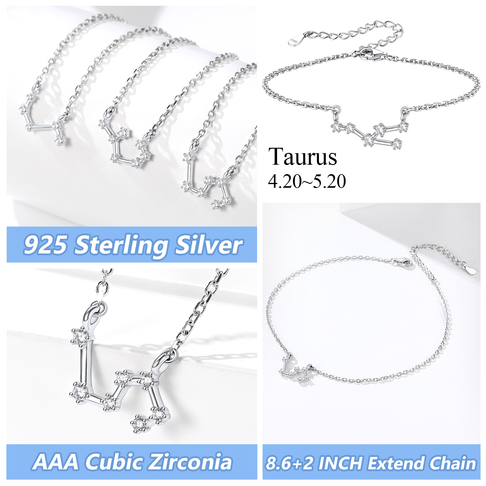 Adjustable Zodiac Cubic Zirconia Horoscope Chain Anklet Details: Dimensions, Hypoallergenic, Lobster-Claw-Clasps