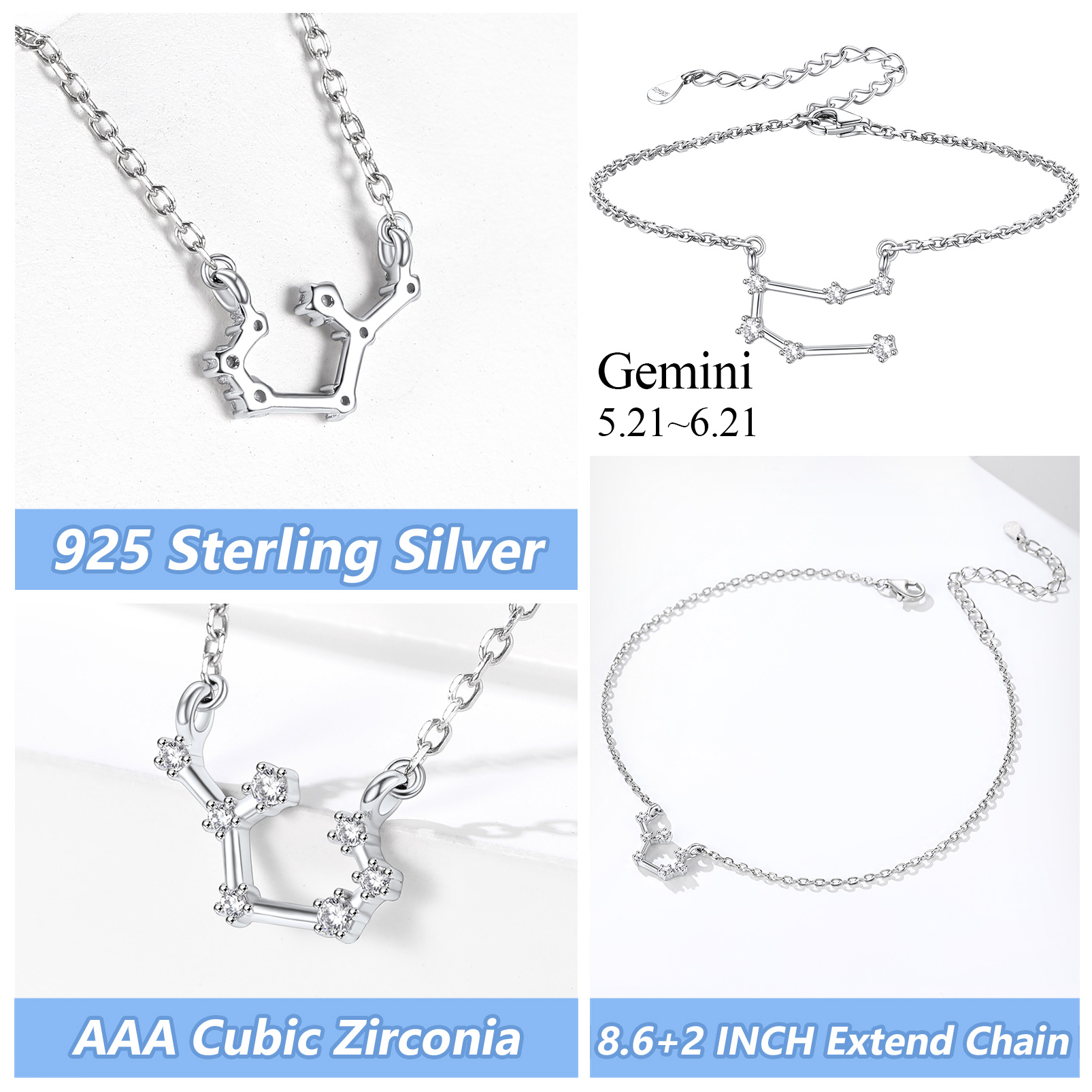  Adjustable Zodiac Cubic Zirconia Horoscope Chain Anklet Details: Dimensions, Hypoallergenic, Lobster-Claw-Clasps
