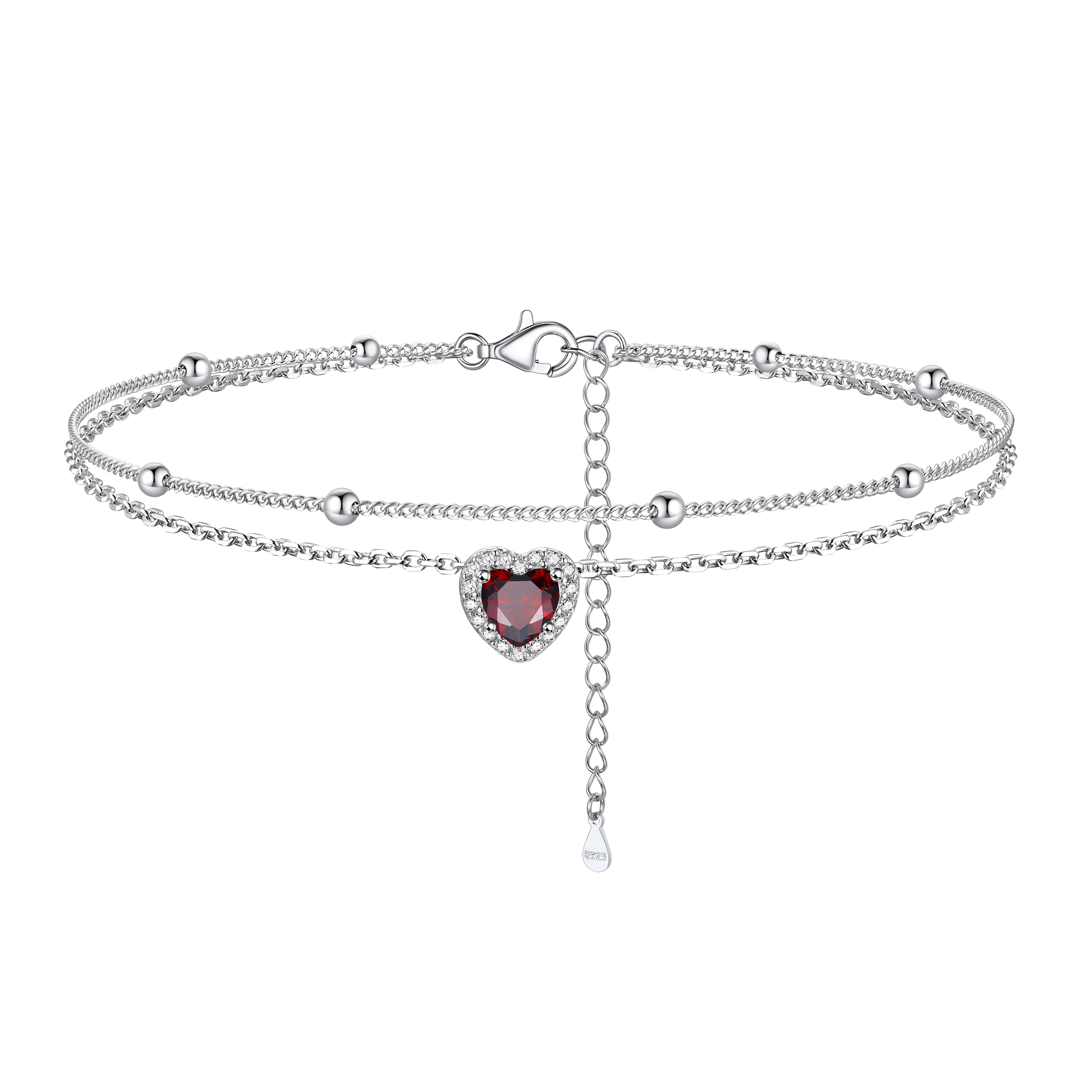 Adjustable Double-Layer Sparkling Heart Zircon Birthstone Ankle& Bracelet
