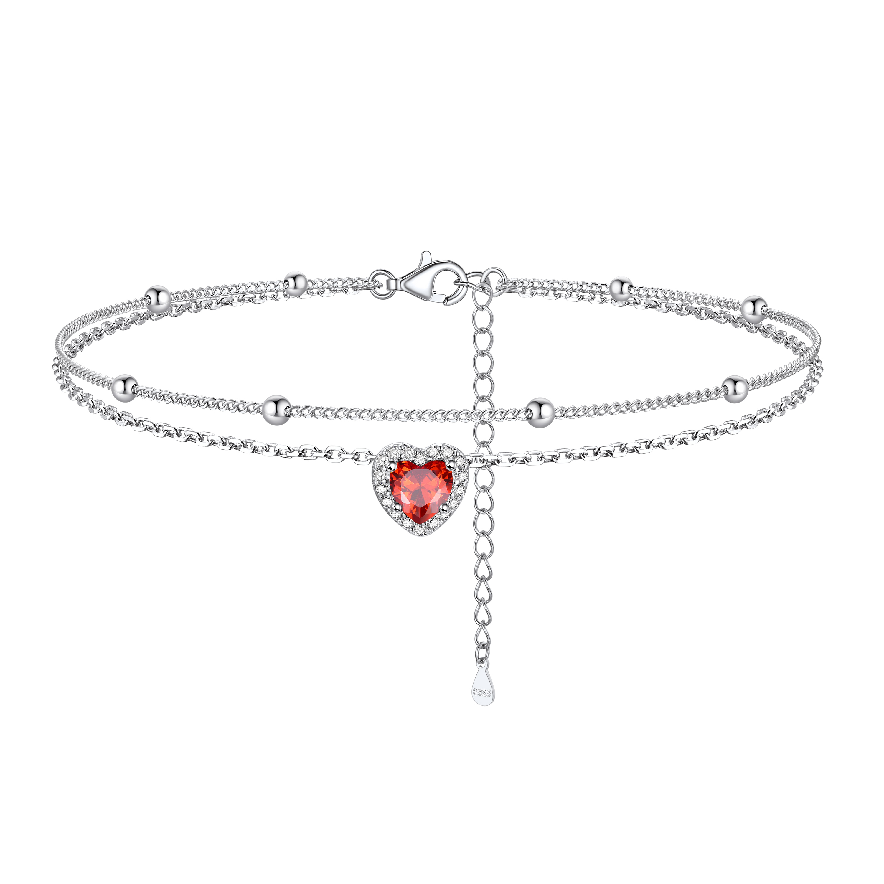 Adjustable Double-Layer Sparkling Heart Zircon Birthstone Ankle& Bracelet