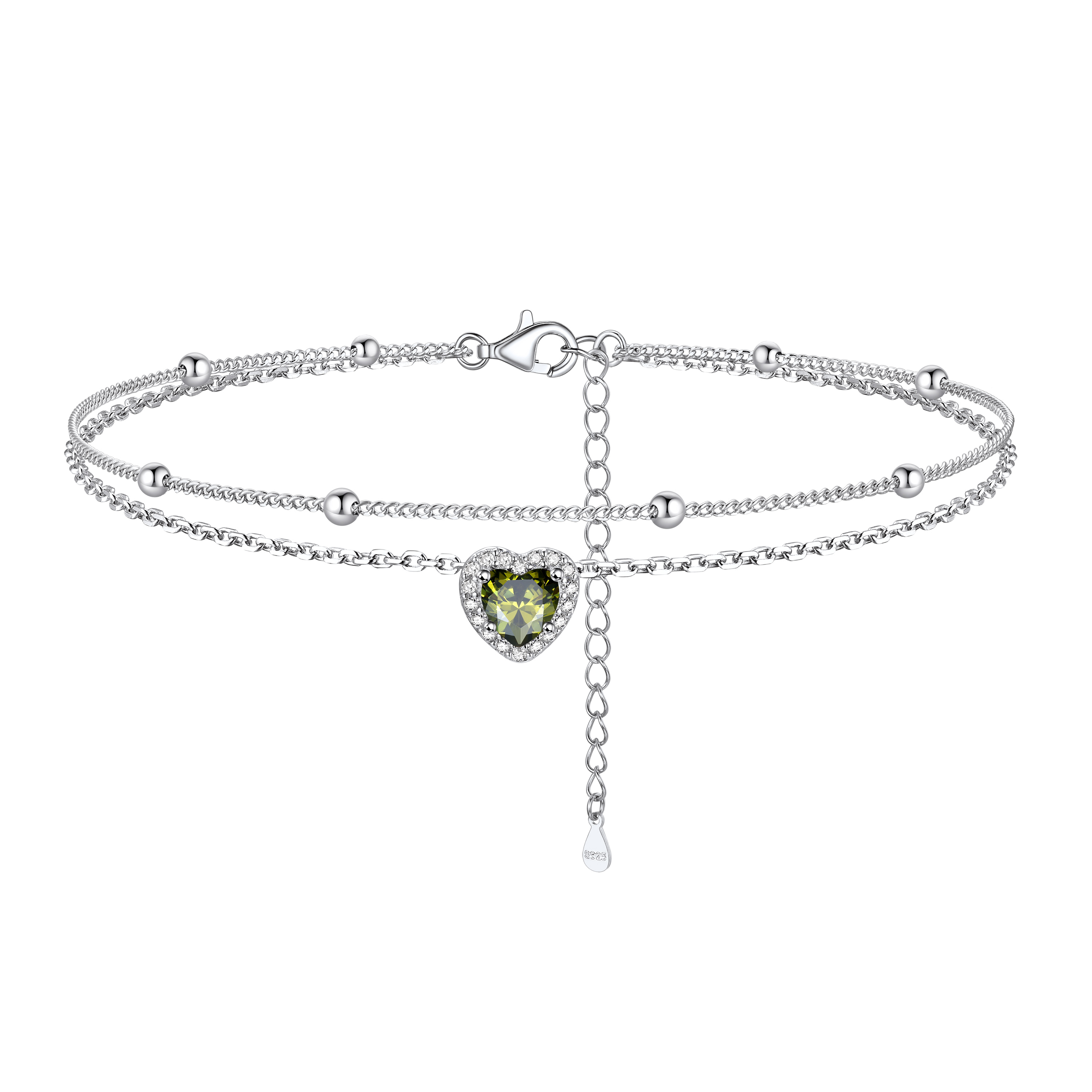 Adjustable Double-Layer Sparkling Heart Zircon Birthstone Ankle& Bracelet