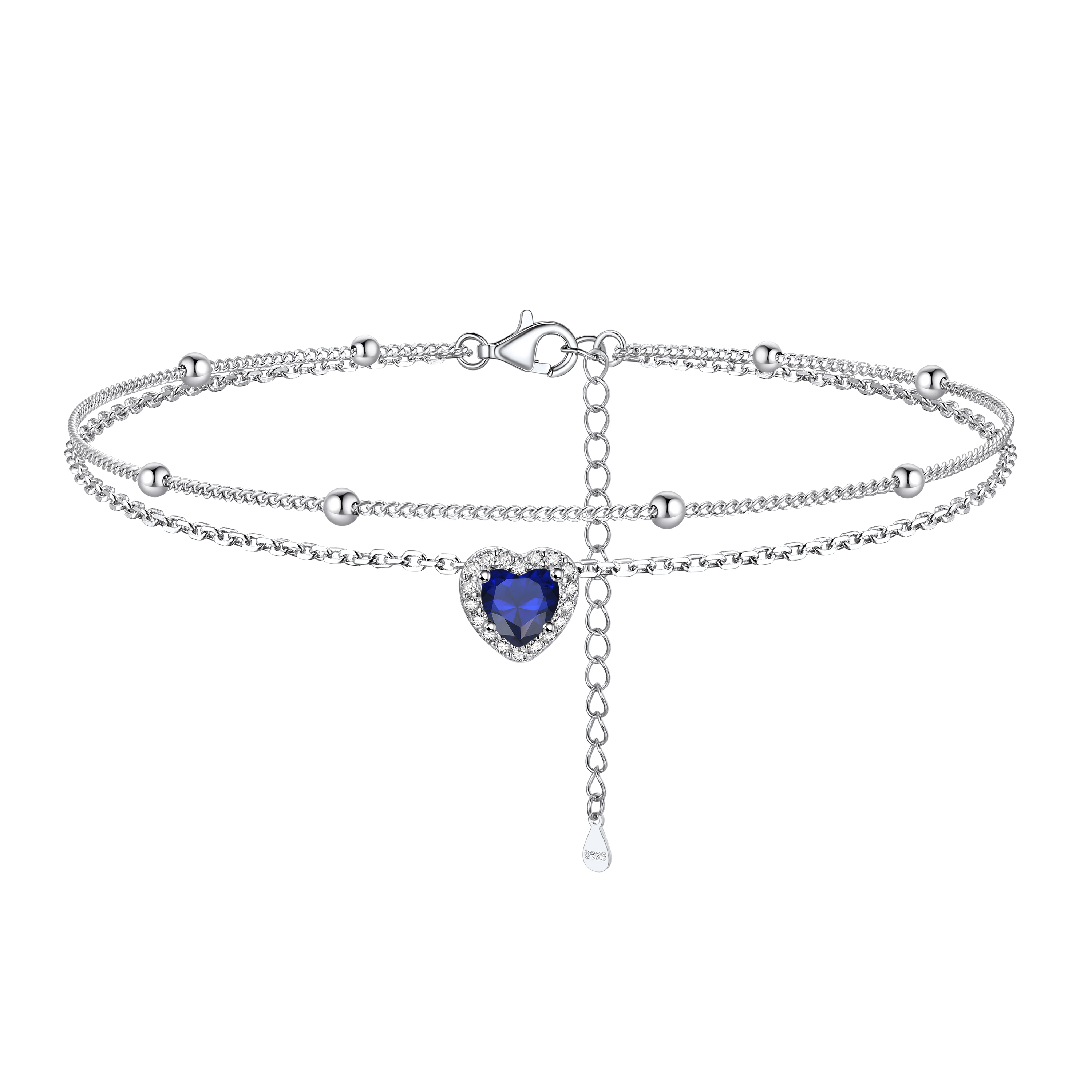 Adjustable Double-Layer Sparkling Heart Zircon Birthstone Ankle& Bracelet