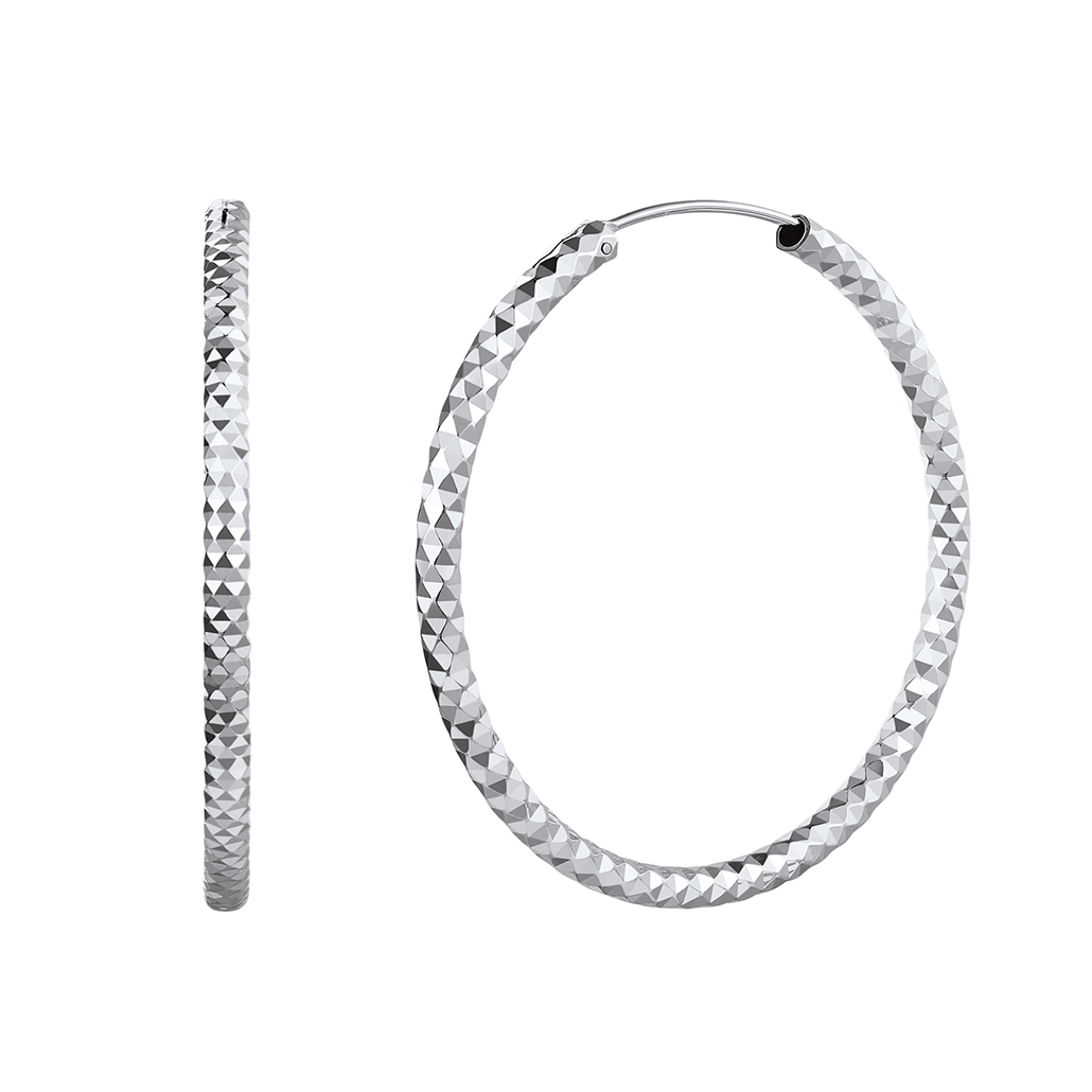 50mm Silver Hypoallergenic Diamond Cut Hoop Earrings