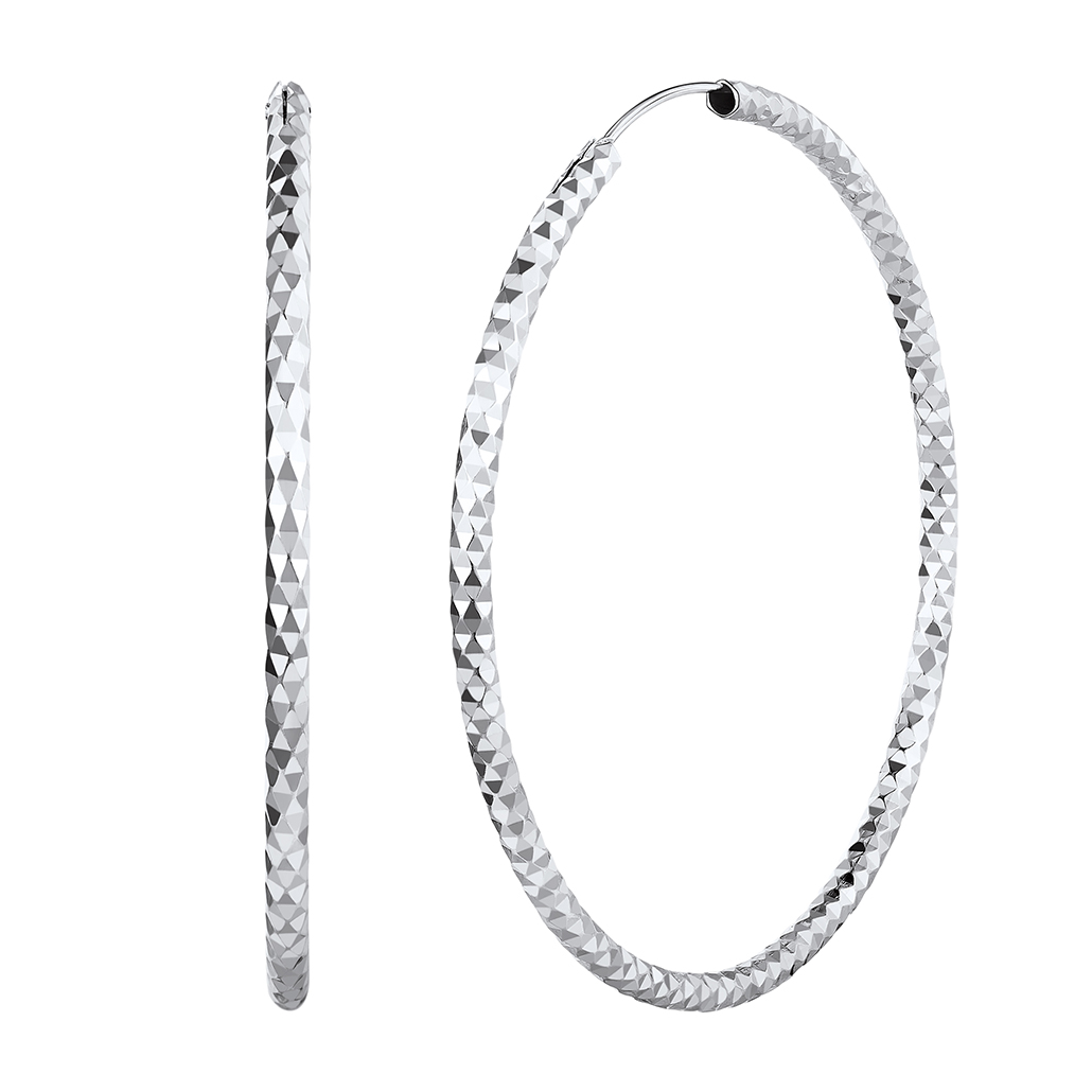 70mm Silver Hypoallergenic Diamond Cut Hoop Earrings