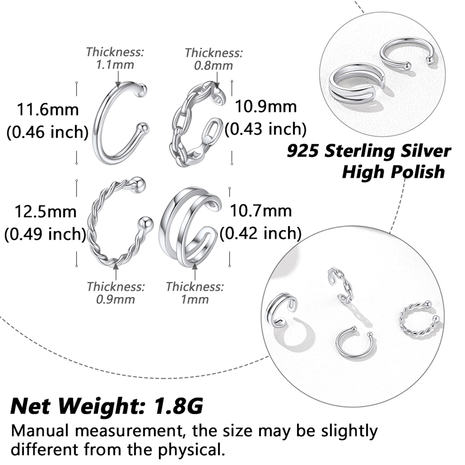 Sterling Silver 4-Pack Earring Set for Women