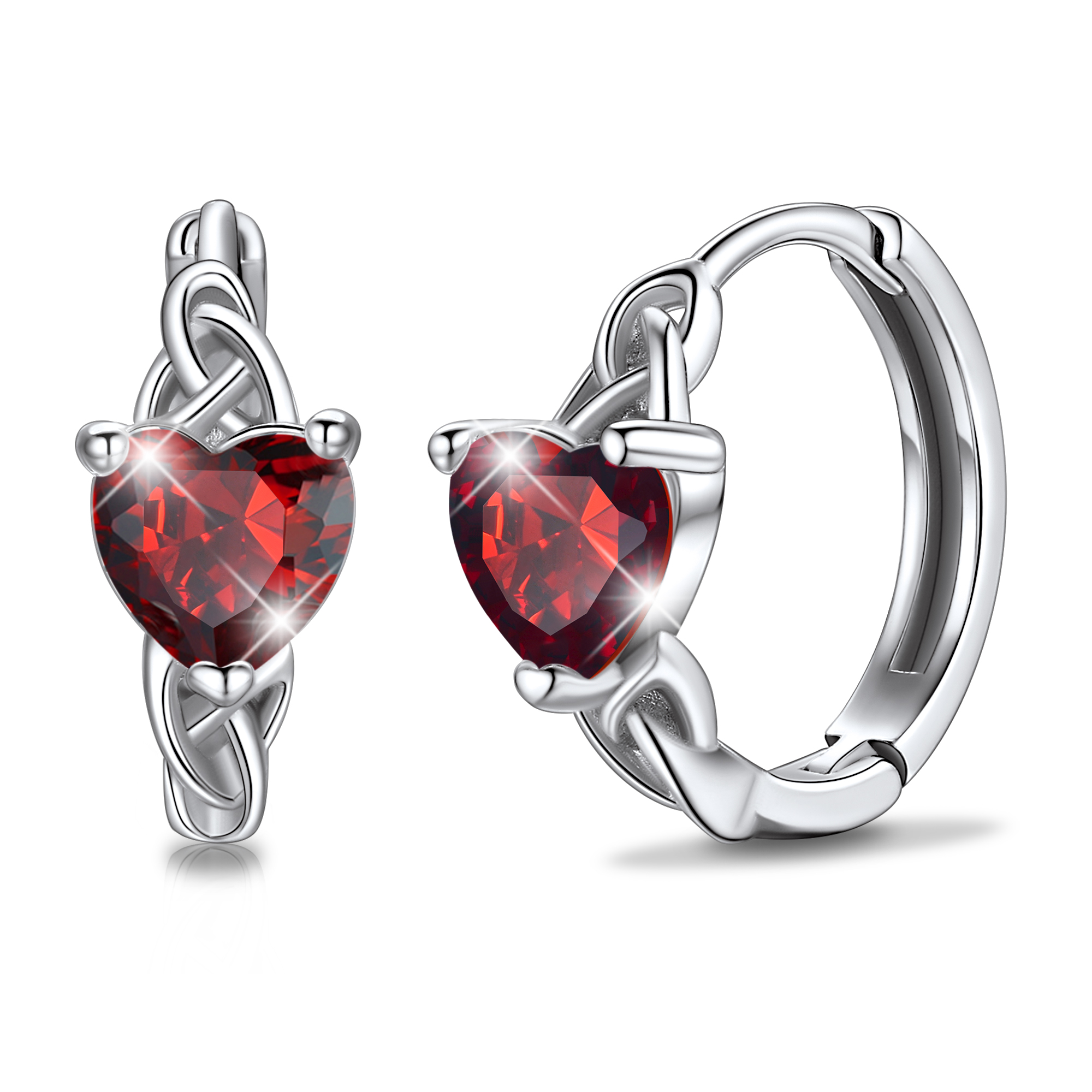 Celtic Knot Sterling Silver Birthstone Hoop Earrings 