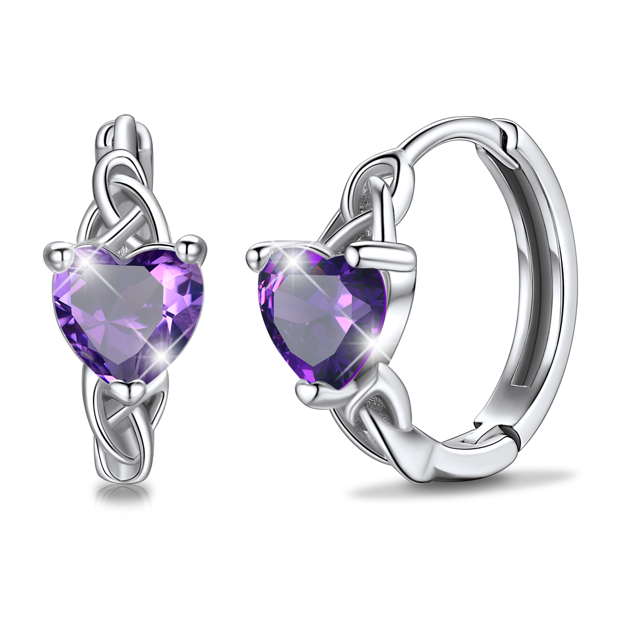 Celtic Knot Sterling Silver Birthstone Hoop Earrings 