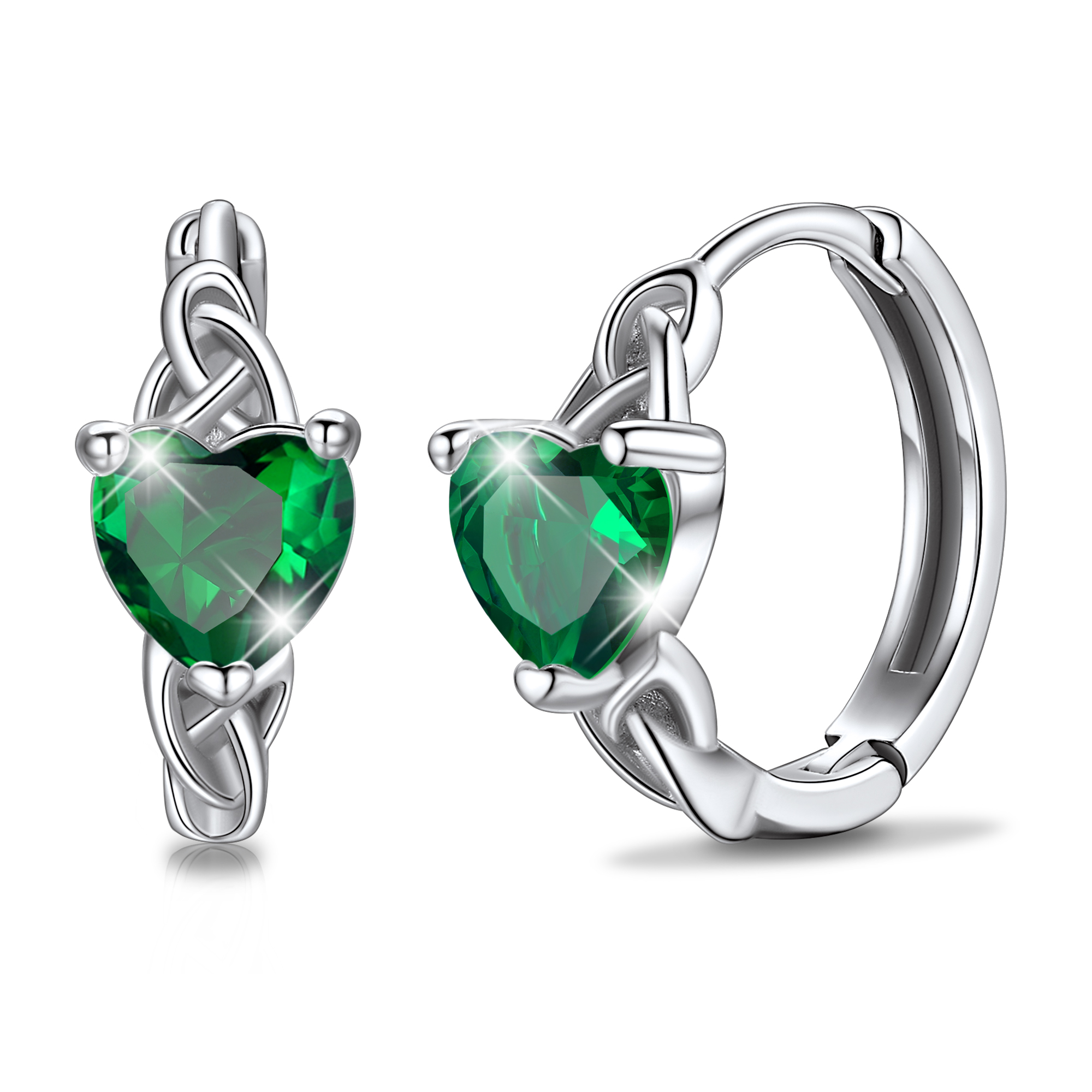 Celtic Knot Sterling Silver Birthstone Hoop Earrings 