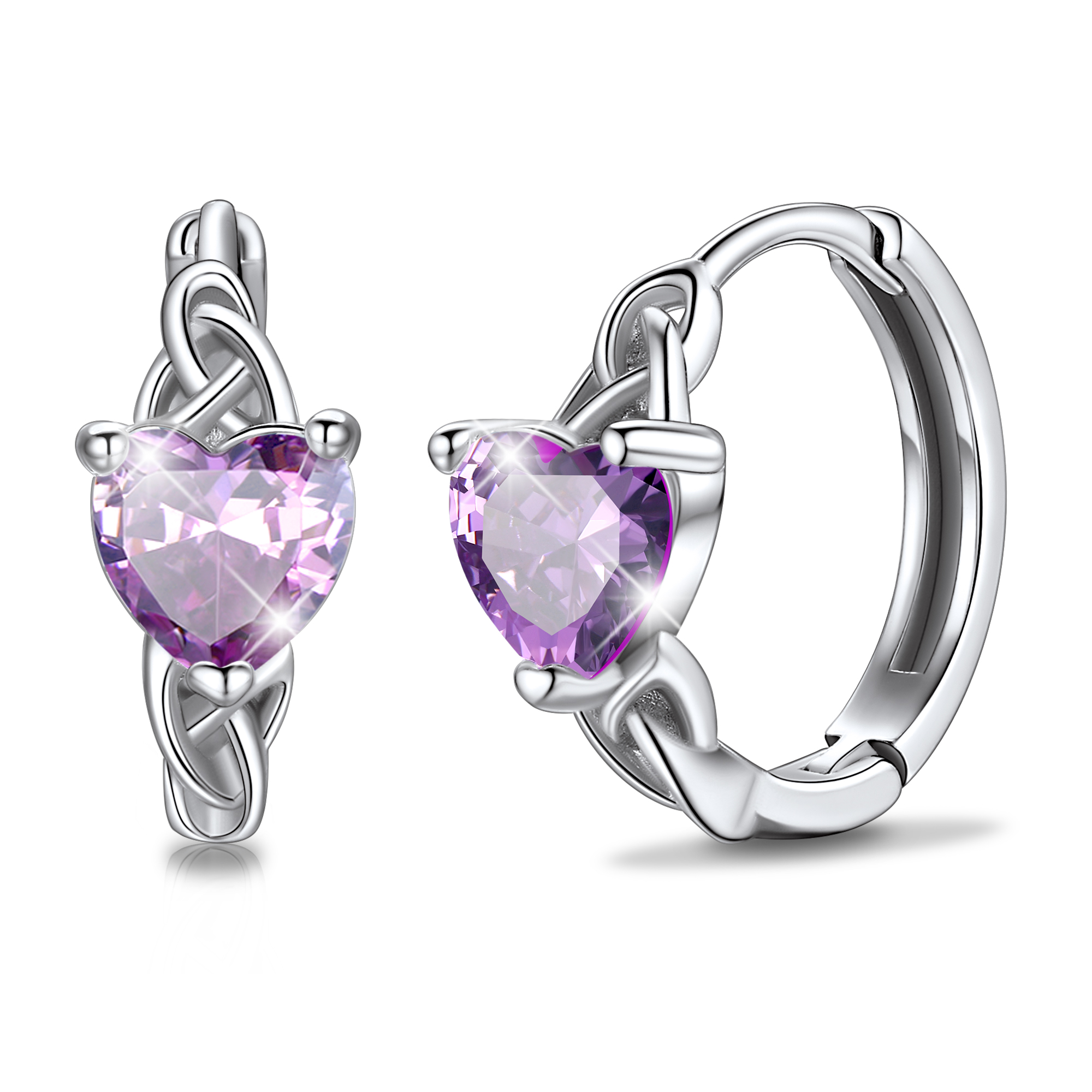 Celtic Knot Sterling Silver Birthstone Hoop Earrings 