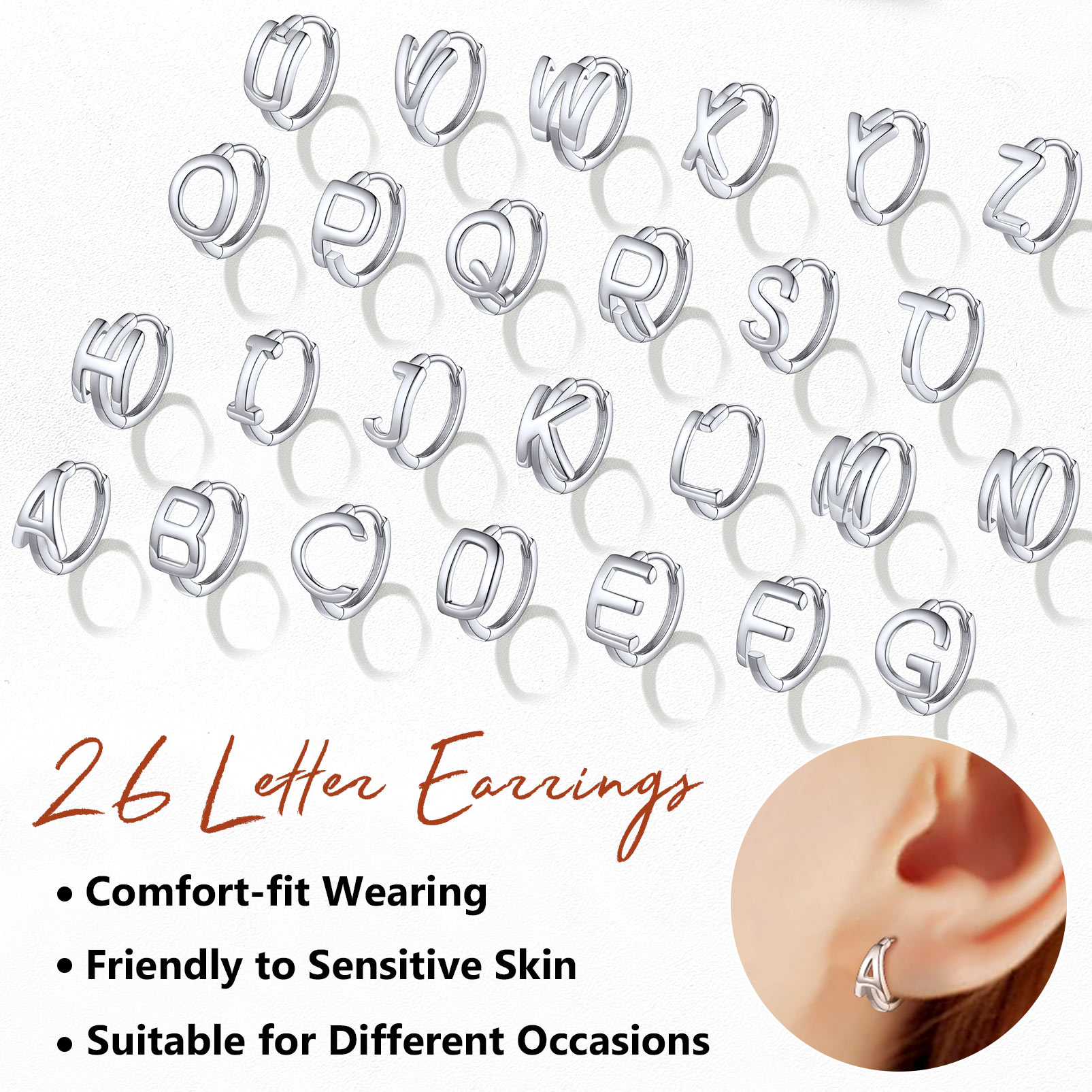 Stackable Initial Hoop Earrings in Different Letter