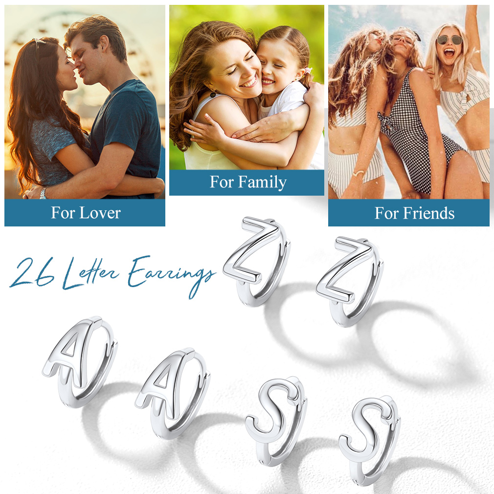 Stackable Initial Hoop Earrings in Different Letter for Lover, Family, Friends