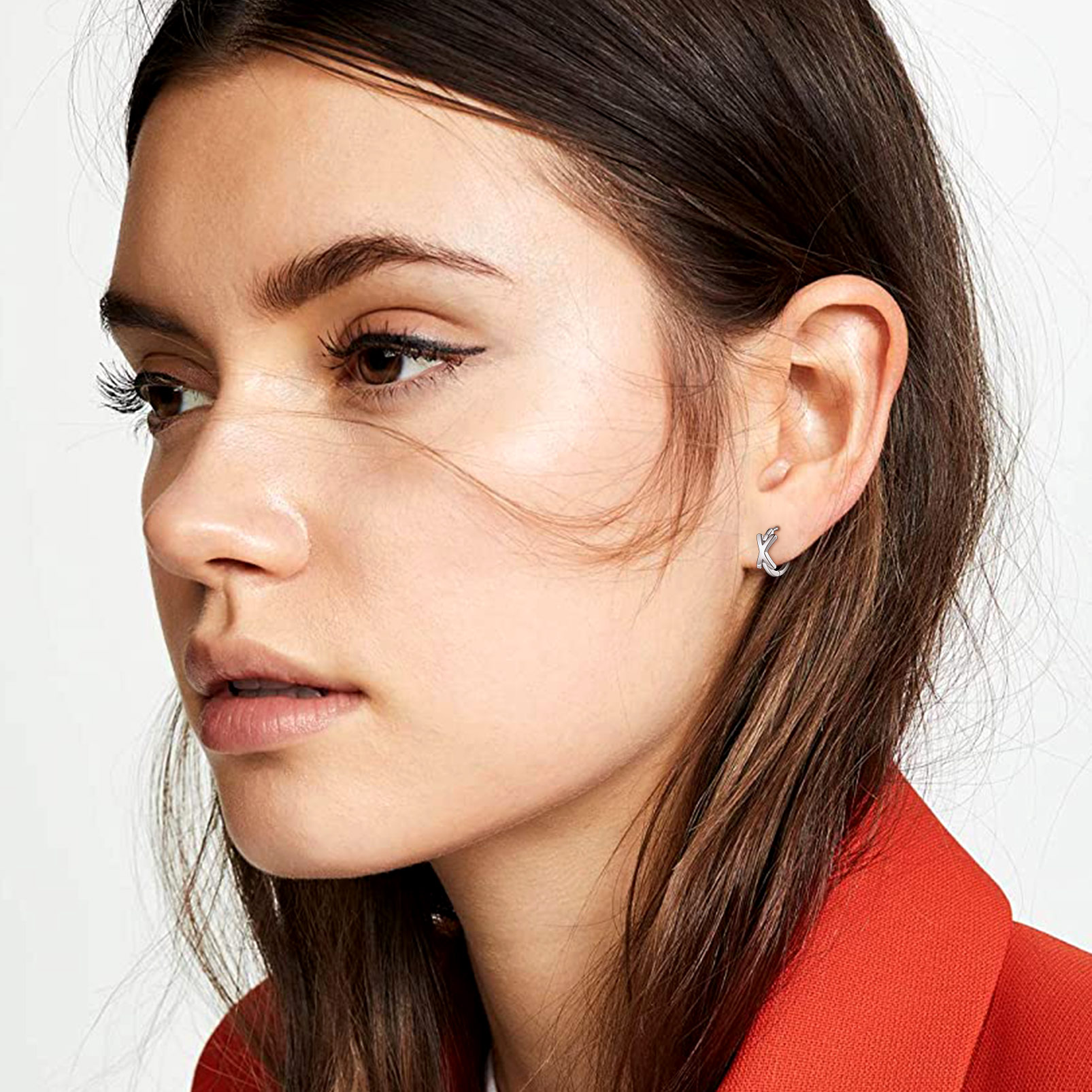 Stackable Initial Hoop Earrings for Women, Ladies, girlfriend, wife