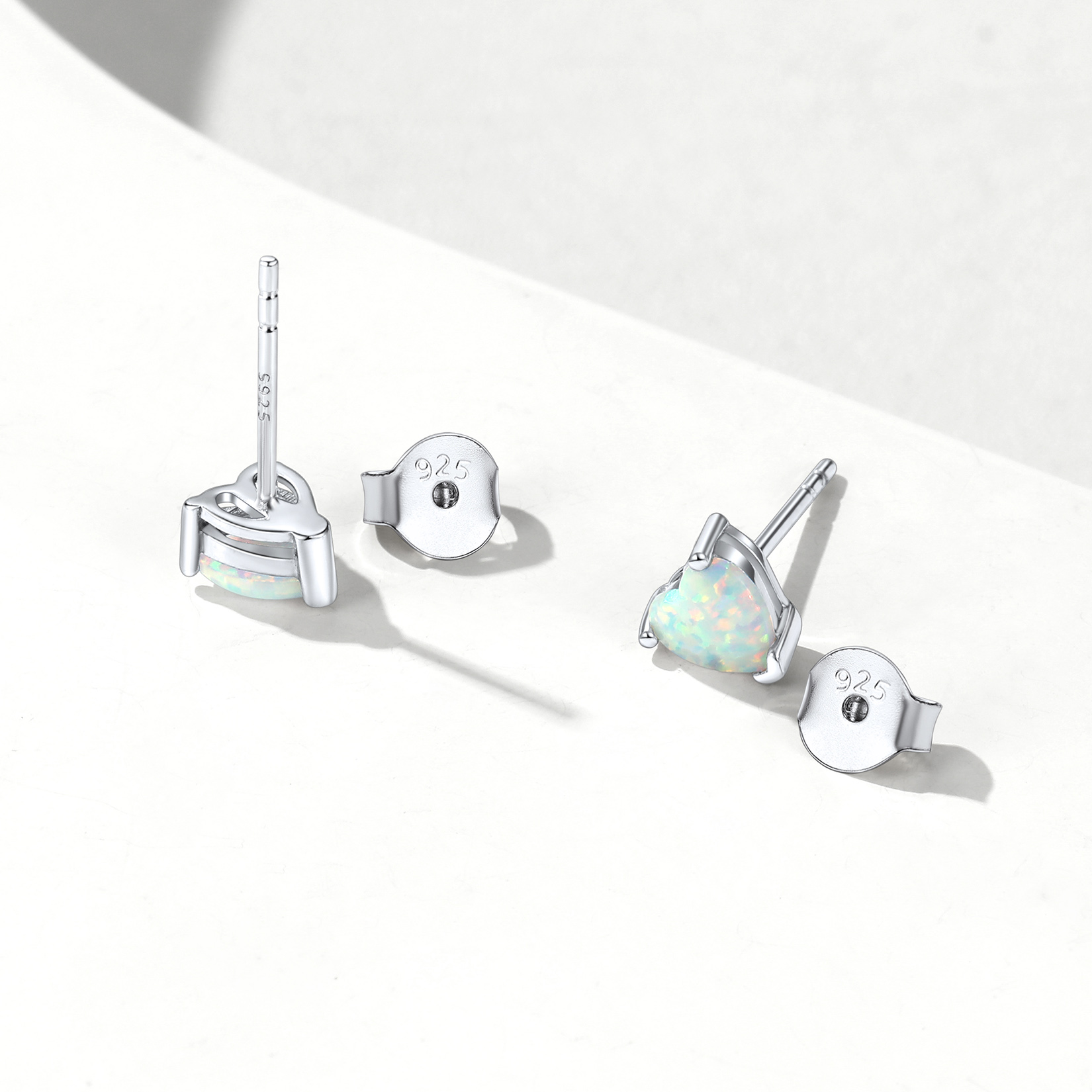 Sterling Silver Heart Opal Stud Earrings for Her