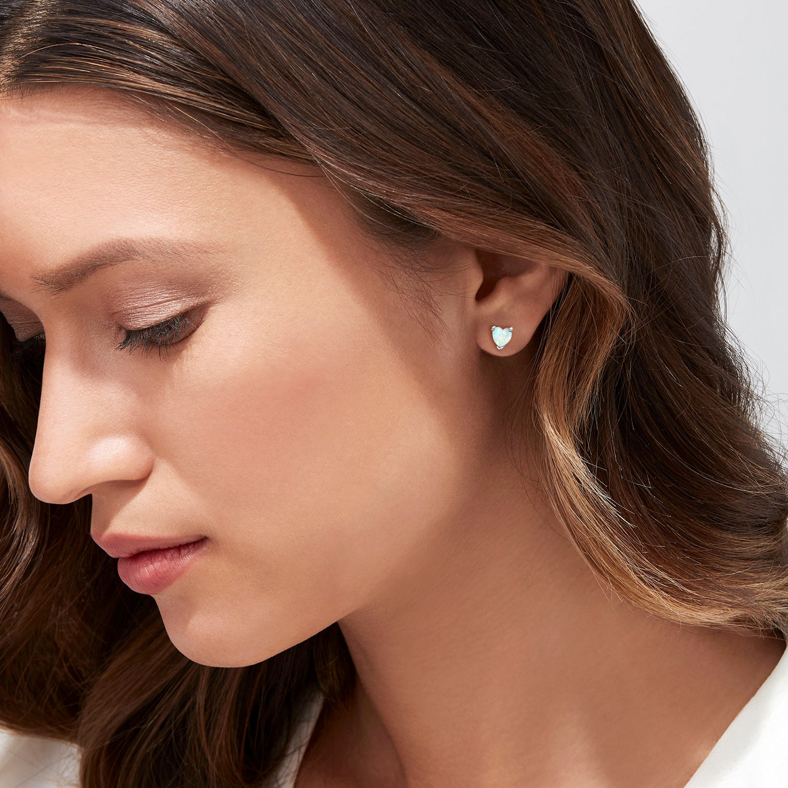 Sterling Silver Heart Opal Stud Earrings for Her
