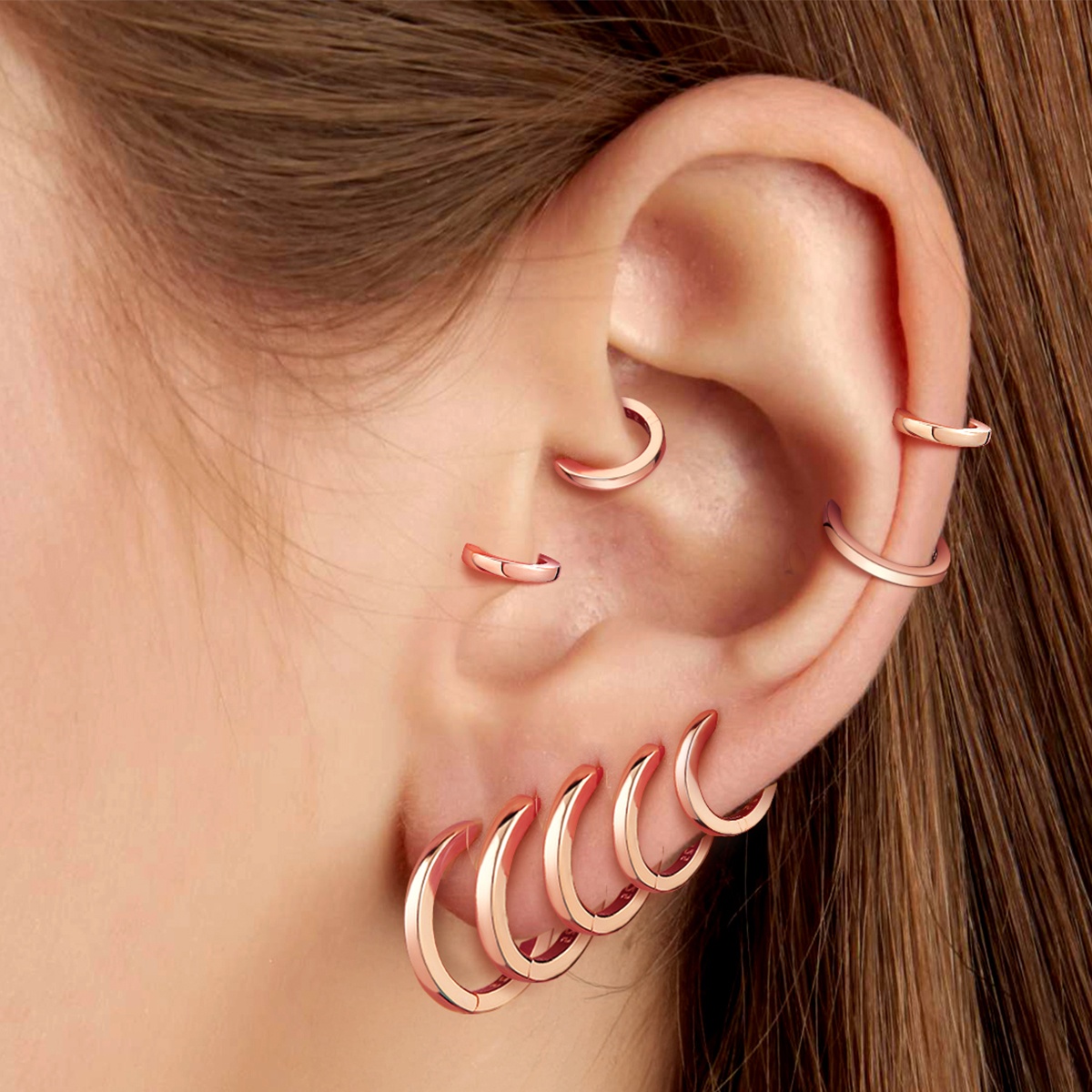 ChicSilver Sterling Silver Rose Gold Tiny Cartilage Huggie Hoop Earrings  in Different Size