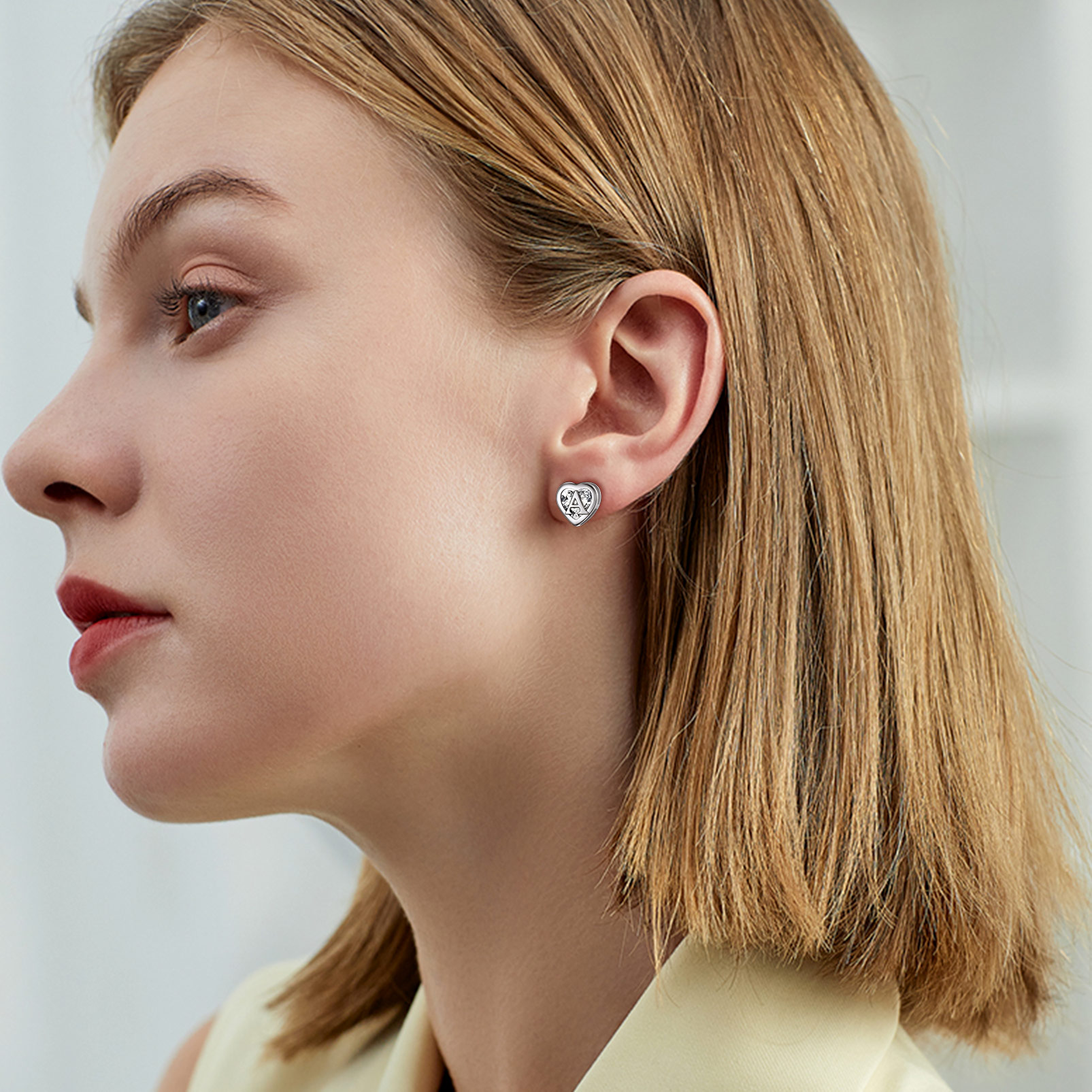 Love Heart Initial Cubic Zirconia Stud Earrings for Women, Ladies, Couples, girlfriend, wife