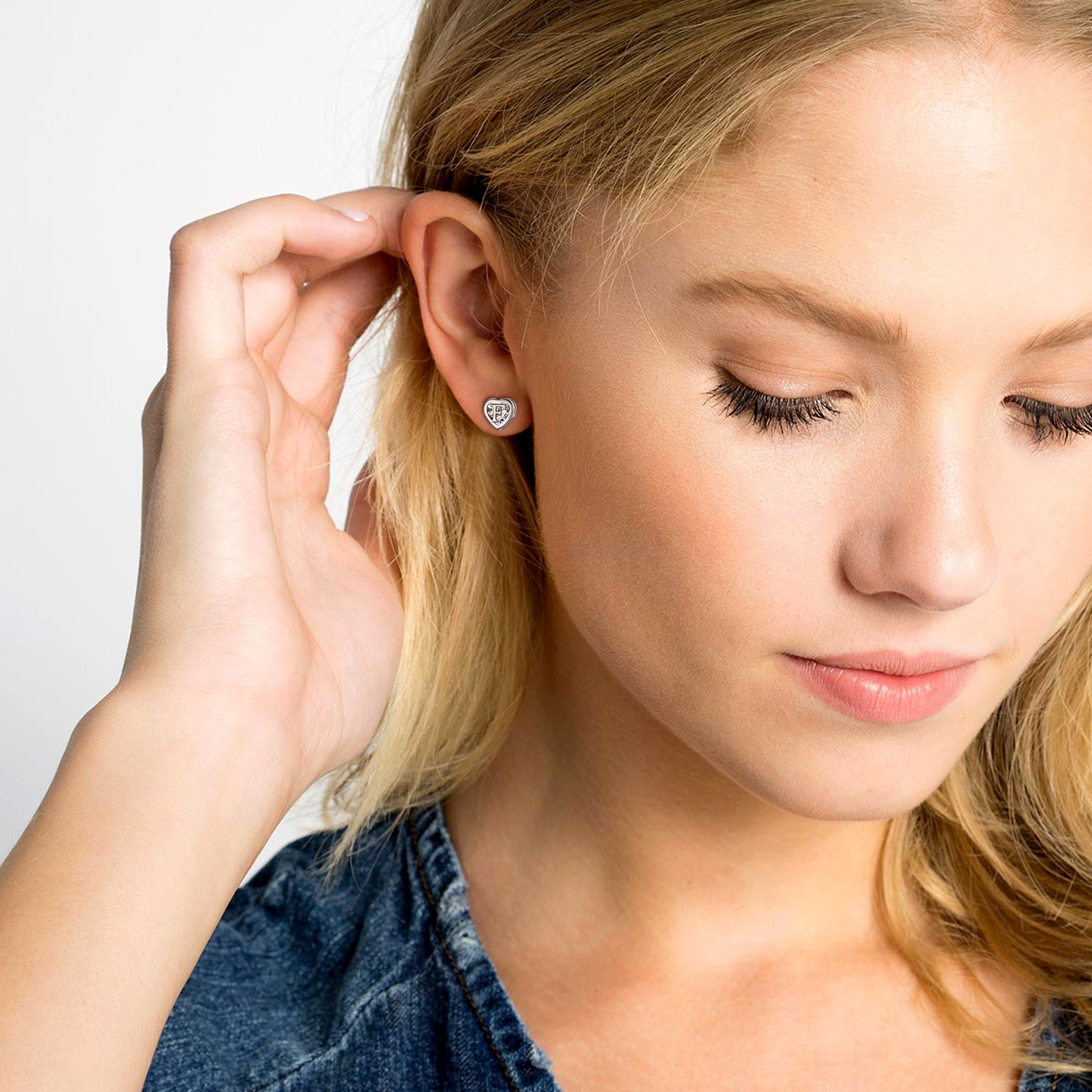 Love Heart Initial Cubic Zirconia Stud Earrings for Women, Ladies, Couples, girlfriend, wife