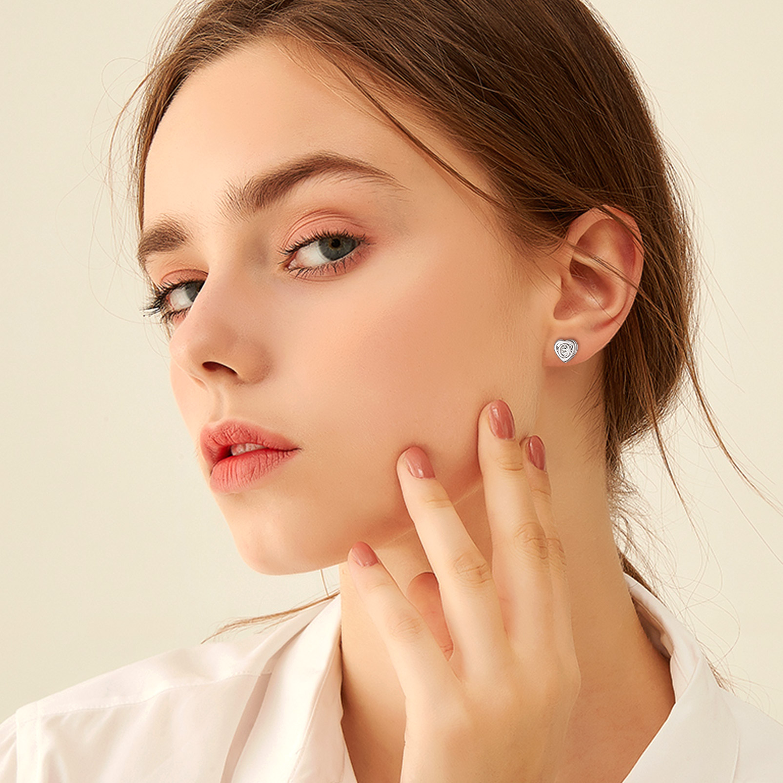 Love Heart Initial Cubic Zirconia Stud Earrings for Women, Ladies, Couples, girlfriend, wife