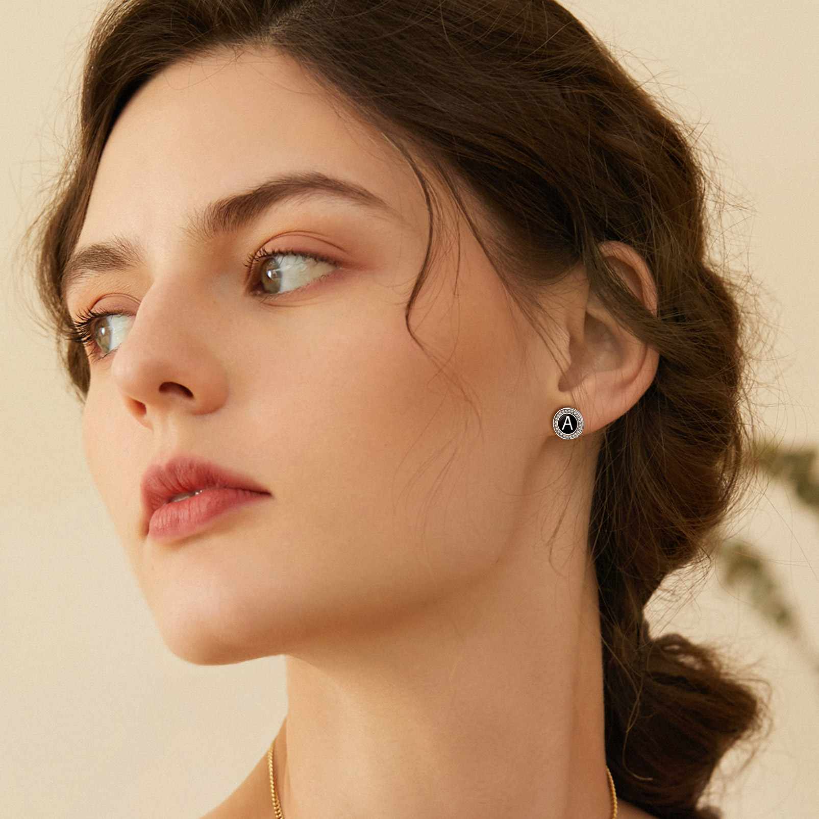 Mini A-Z Initial Letter Stud Earrings with Black Onyx Cubic Zirconia for Women, Ladies, Couples, girlfriend, wife