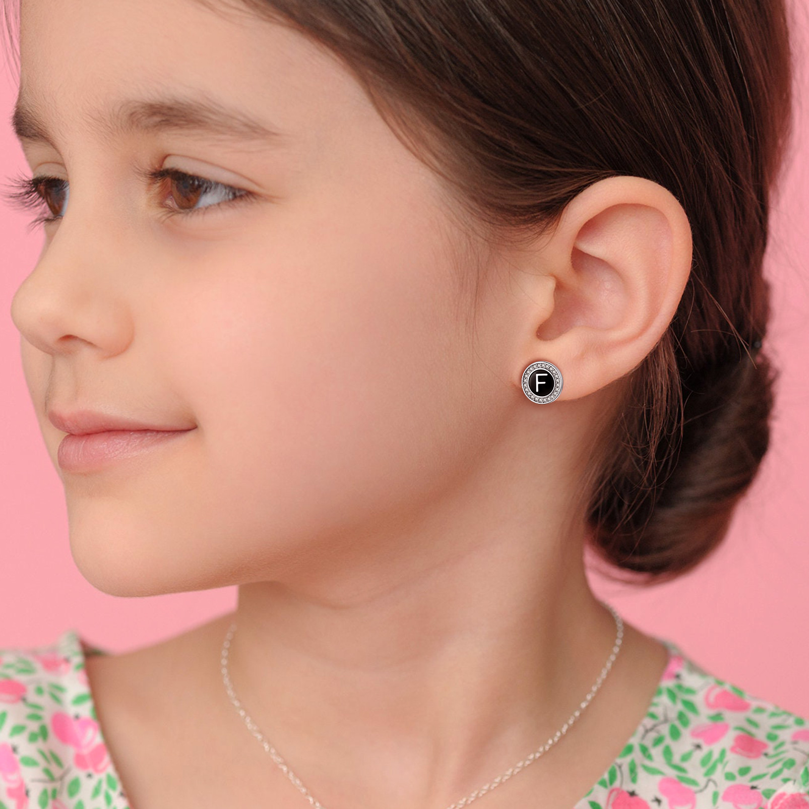 Mini A-Z Initial Letter Stud Earrings with Black Onyx Cubic Zirconia for Women, Ladies, Couples, girlfriend, wife