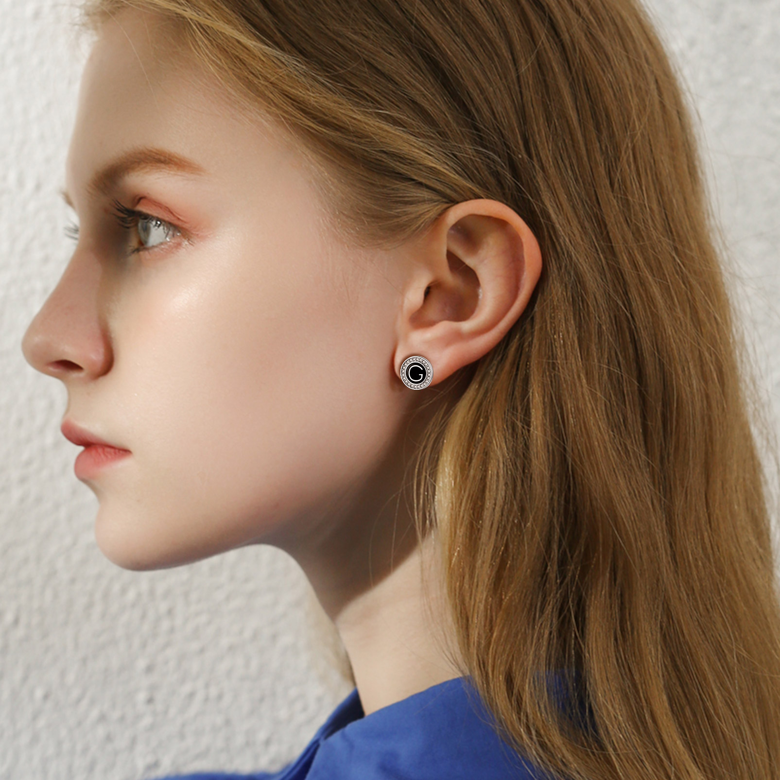 Mini A-Z Initial Letter Stud Earrings with Black Onyx Cubic Zirconia for Women, Ladies, girlfriend, wife