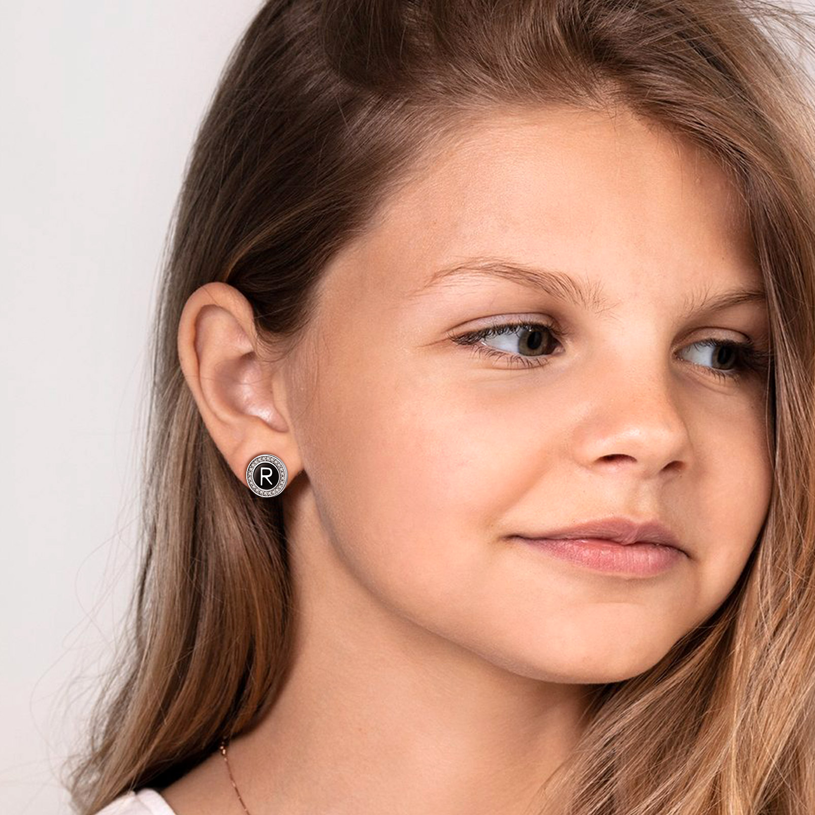 Mini A-Z Initial Letter Stud Earrings with Black Onyx Cubic Zirconia