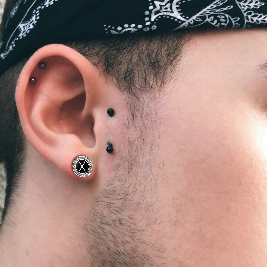 Mini A-Z Initial Letter Stud Earrings with Black Onyx Cubic Zirconia