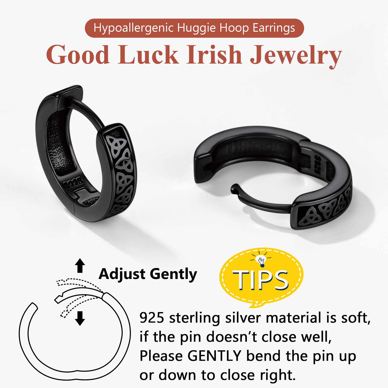 Sterling Silver Celtic Triquetra Knot Surround Irish Hoop Earring