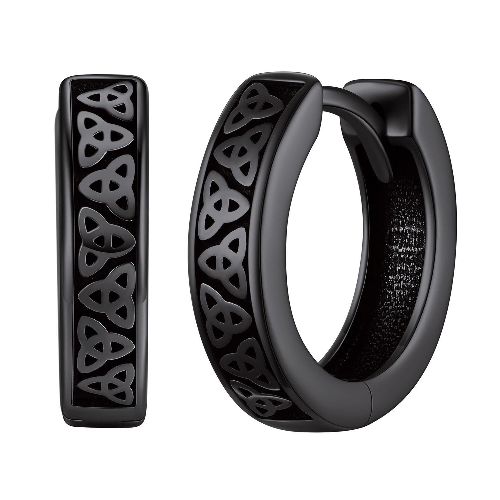  Celtic Triquetra Knot Surround Irish Hoop Earring, Black Colors