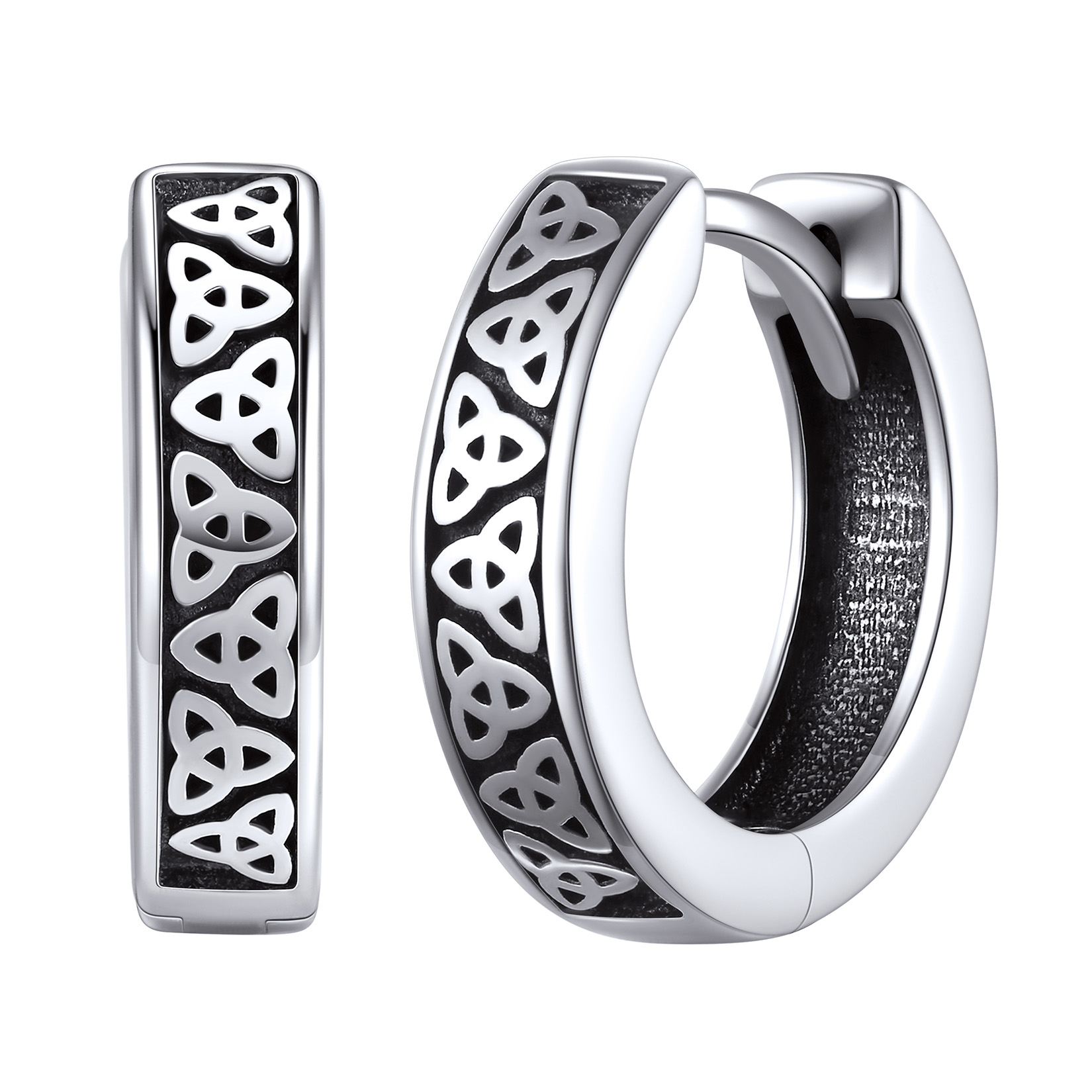  Celtic Triquetra Knot Surround Irish Hoop Earring, Silver Colors