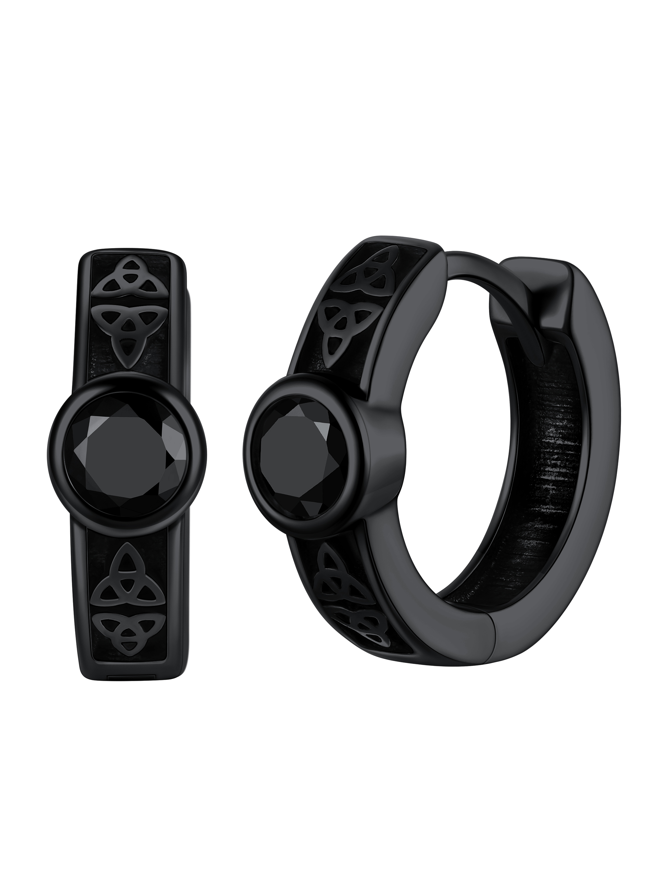 Hypoallergenic Celtic Knot Cubic Zirconia Earrings Hoops, Black Colors