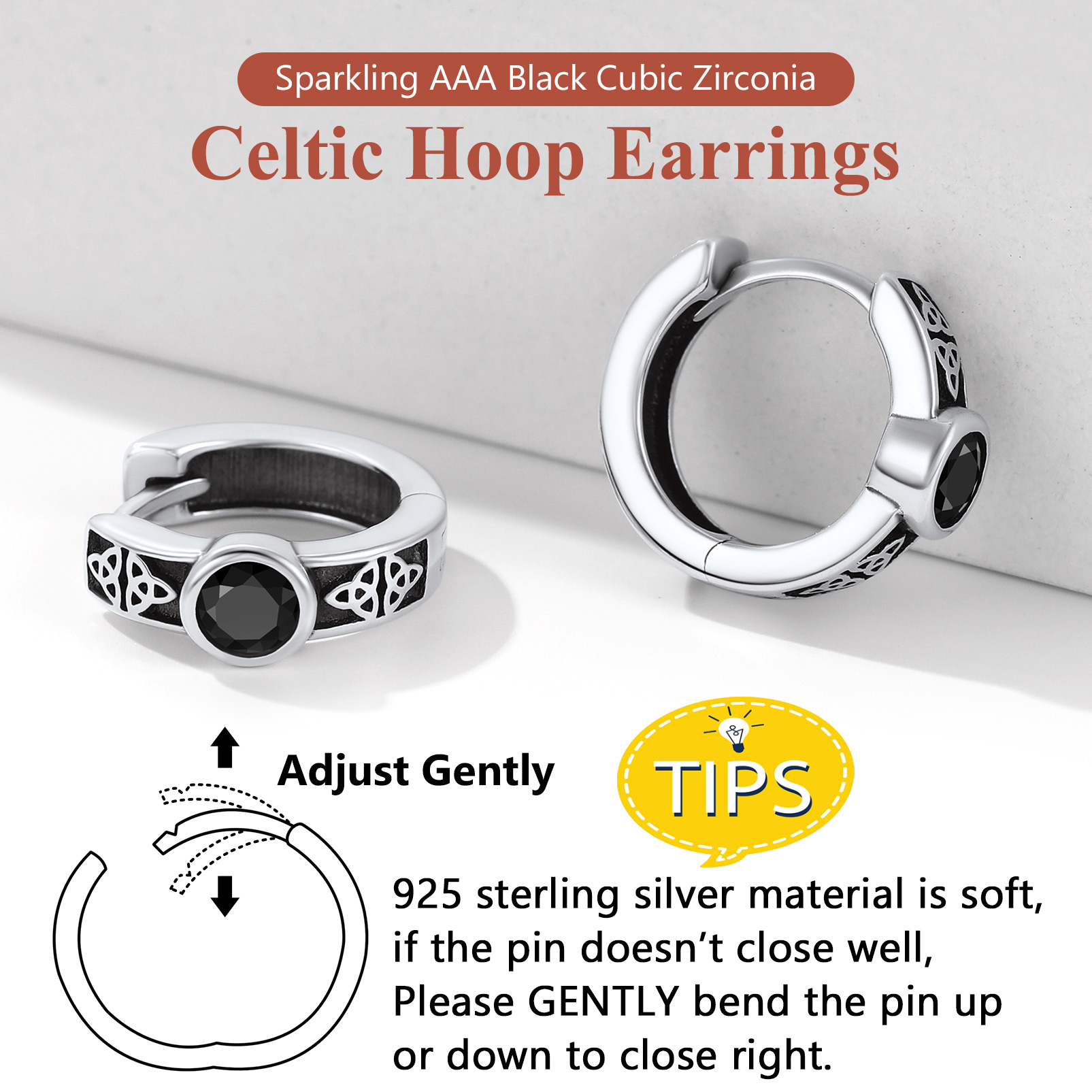 Sterling Silver Hypoallergenic Celtic Knot Cubic Zirconia Earrings Hoops