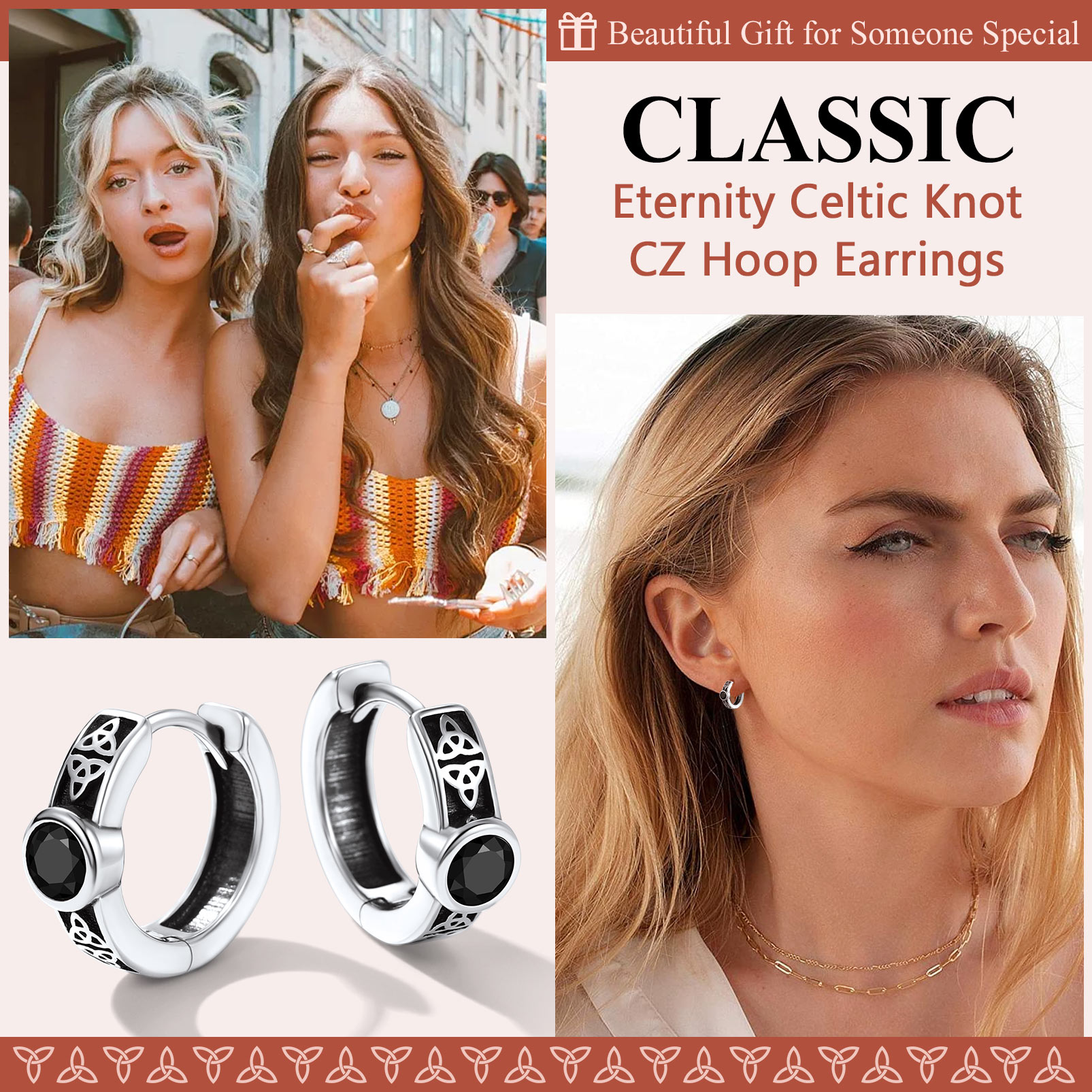 ChicSilver Sterling Silver Hypoallergenic Celtic Knot Cubic Zirconia Earrings Hoops　for women