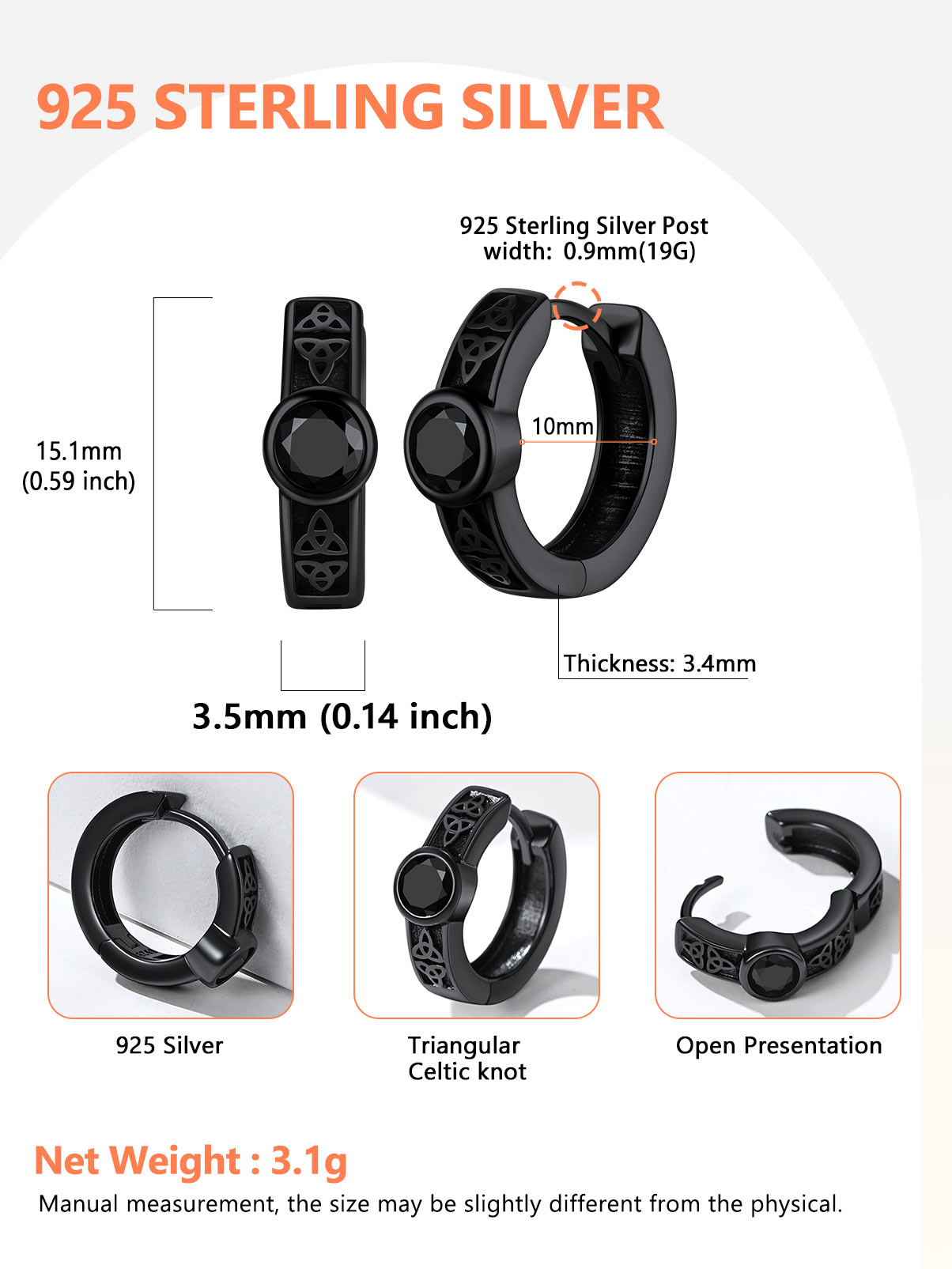 Sterling Silver Hypoallergenic Celtic Knot Cubic Zirconia Earrings Hoops