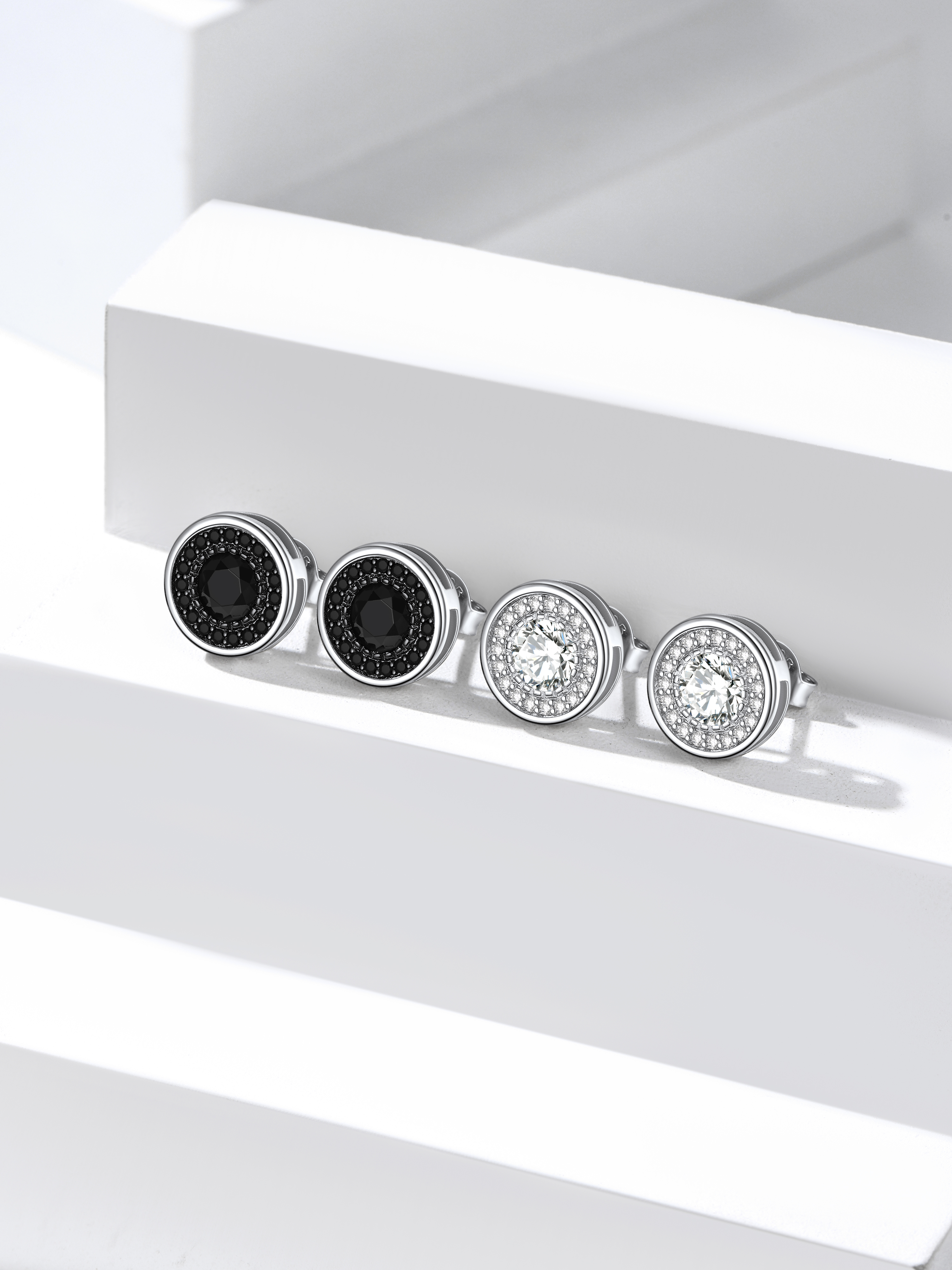 Sterling Silver Zirconia Stud Earrings For Men&Women