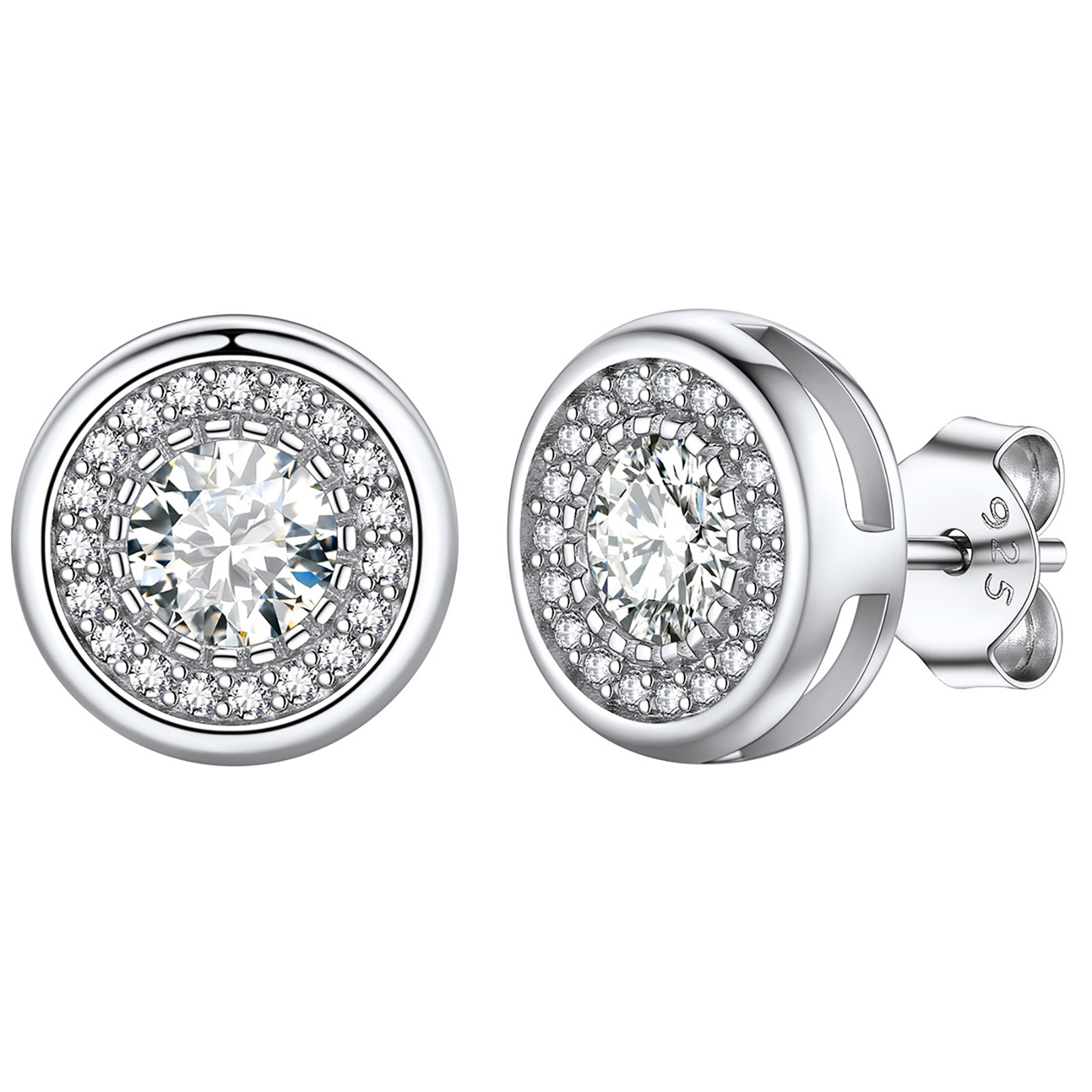 Sterling Silver Zirconia Stud Earrings For Men&Women