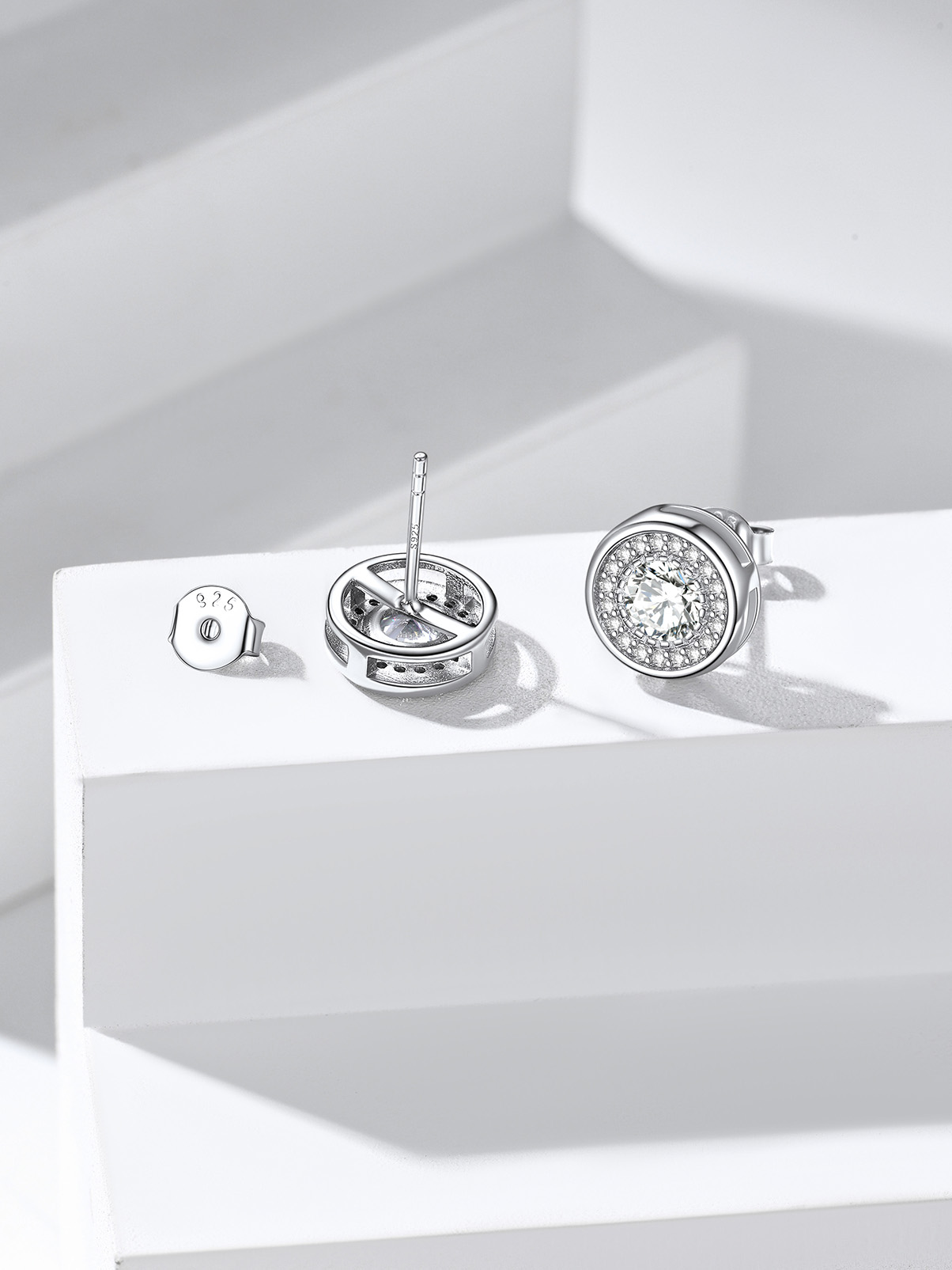 Sterling Silver Zirconia Stud Earrings For Men&Women