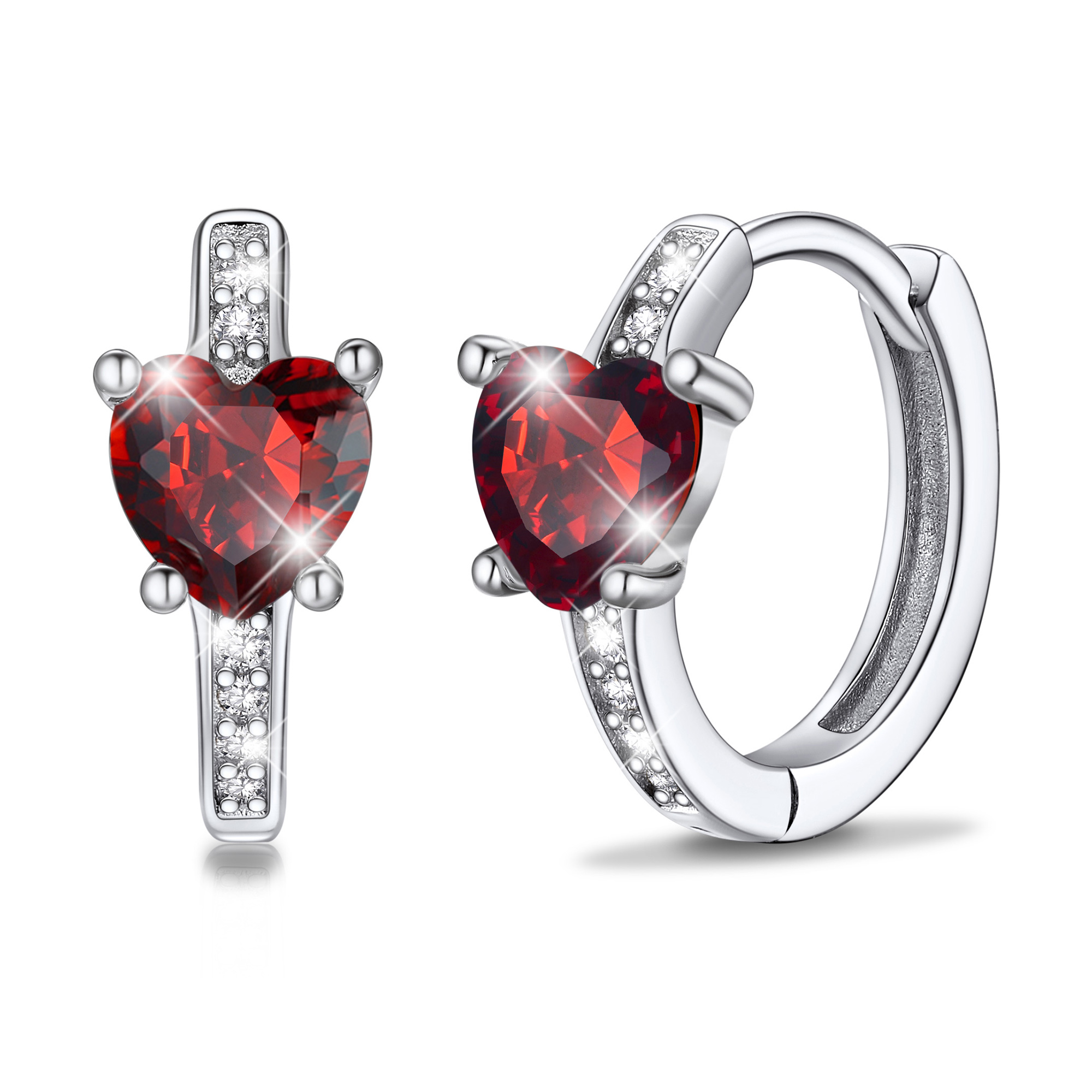 Sterling Silver Birthstone Heart Huggie Hoop Earrings For Women